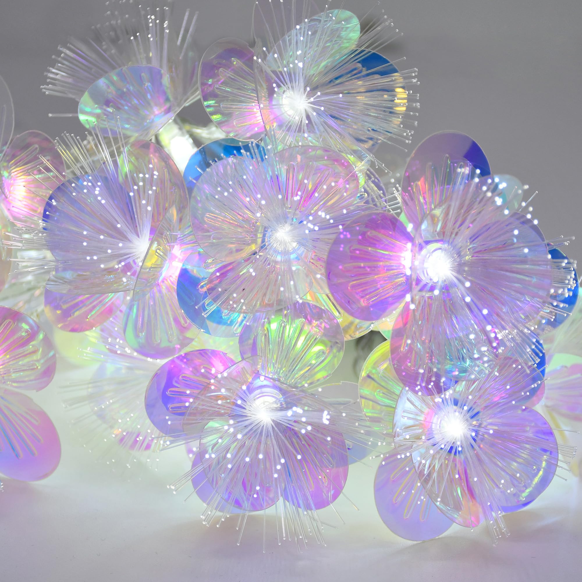 YOLIGHT Fiber Optic Flower String Lights, 10 LED, 6.5ft, Battery Operated, White, Model YL-BA-GX