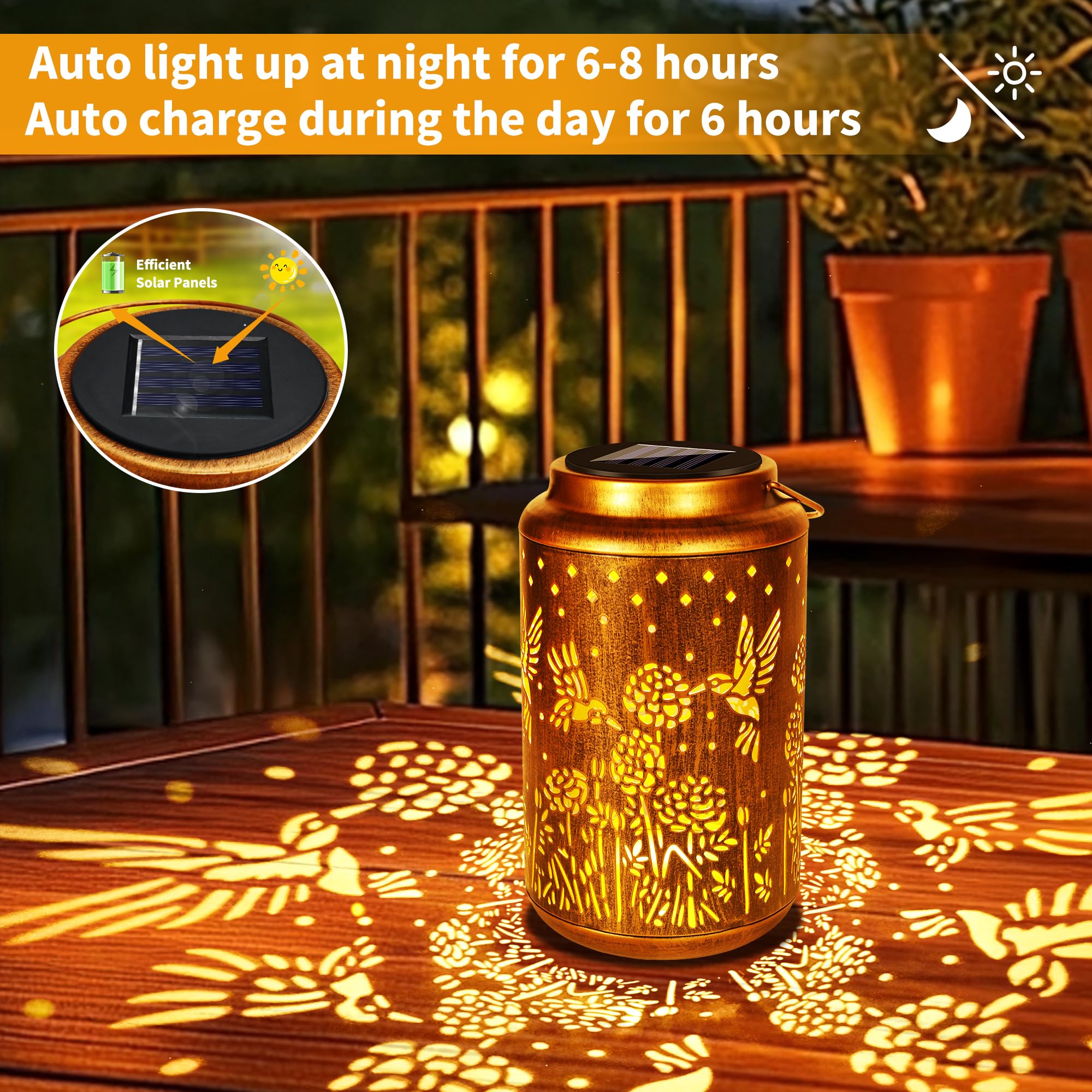 Brizled Hummingbird Solar Lantern Lights, Outdoor Led Hollow Out Hanging Lantern Lights, Warm White Solar Garden Lights Retro Me