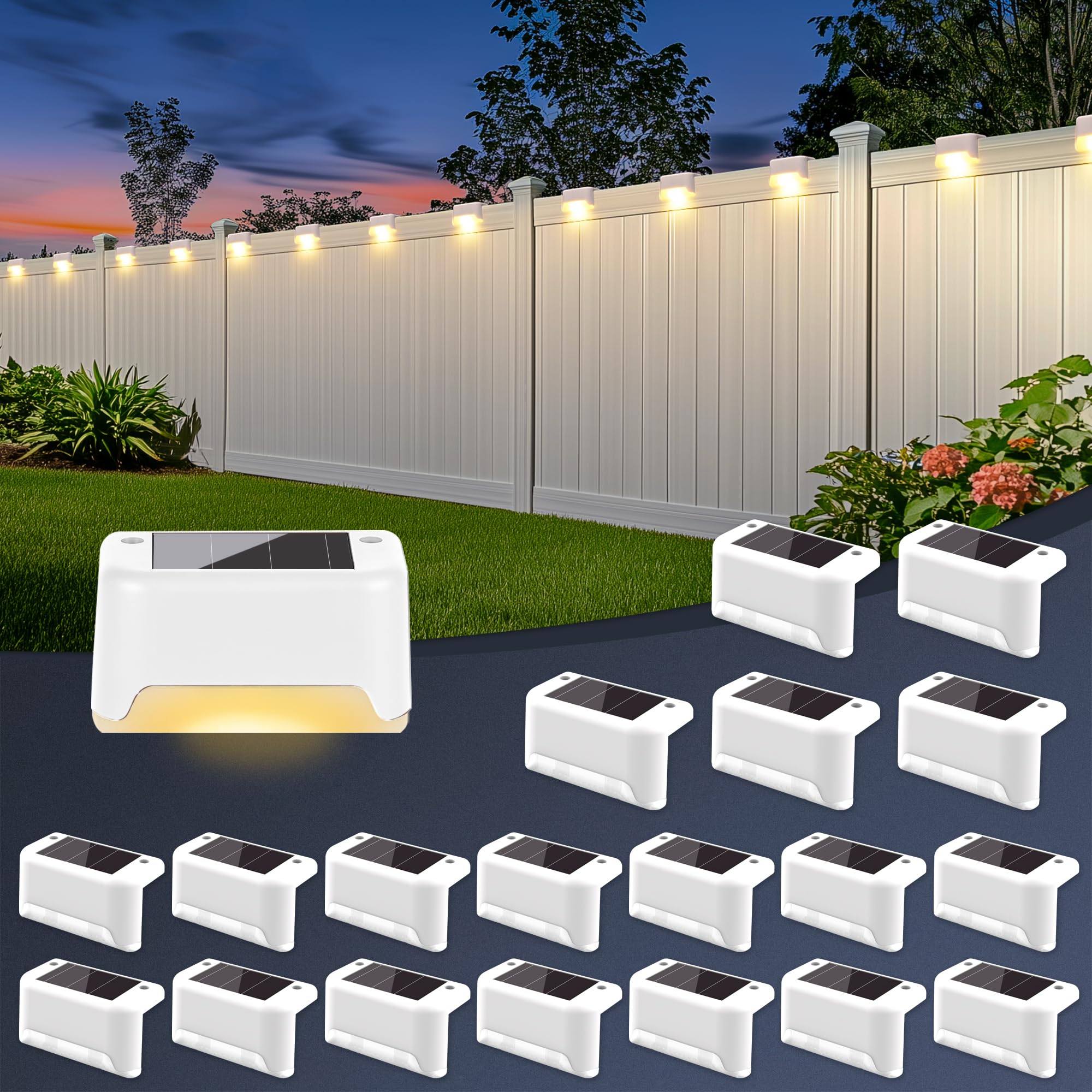 ESUNYD Solar Deck Lights Outdoor Waterproof, Solar Powered Fence Lights for Outside Stairs, Step, Yard, Patio, Garden and Pathwa