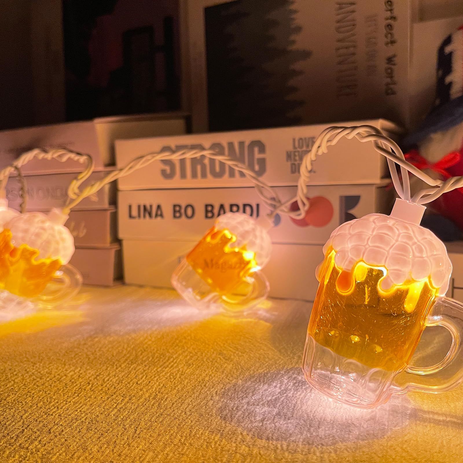 Egcol 8.5Ft Beer String Lights, Novelty Party Decoration Lights With 10 Beer Mug Bulbs For Indoor & Outdoor, Summer Patio Outdoo
