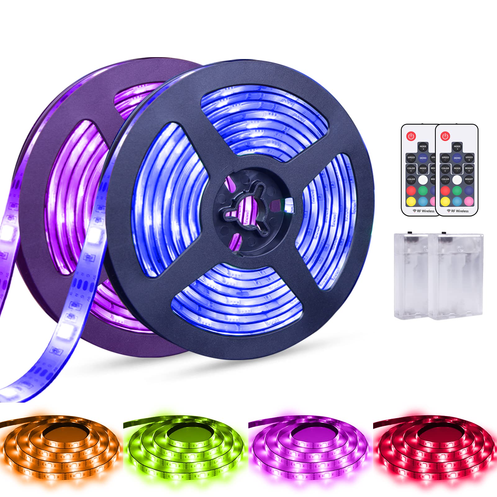 abtong LED Strip Lights Battery Powered RGB LED Battery Lights 17 Keys Remote Control 2PCS 6.56FT Waterproof LED Lights Strip Co