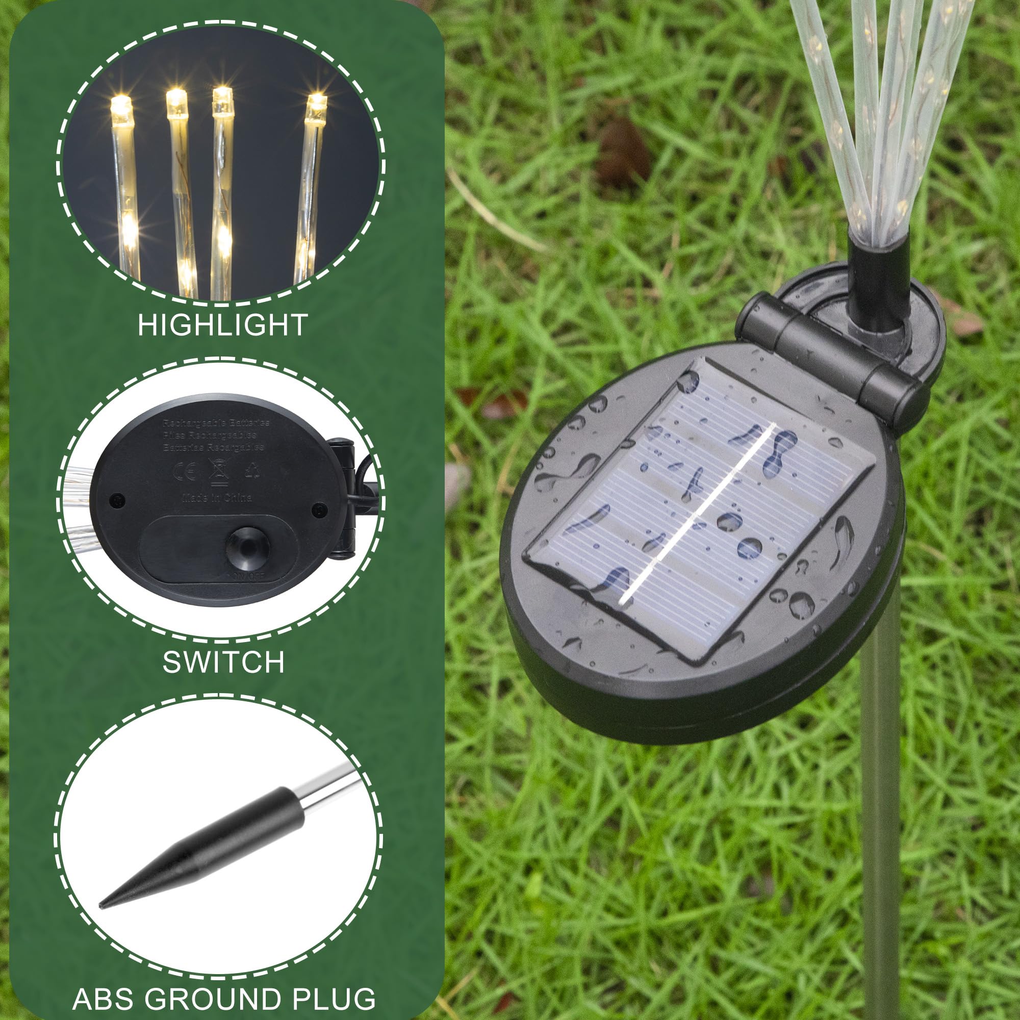 Kemooie 4 Pack Solar Garden Lights, 288 Led Waterproof Warm White Outdoor Pathway Decor