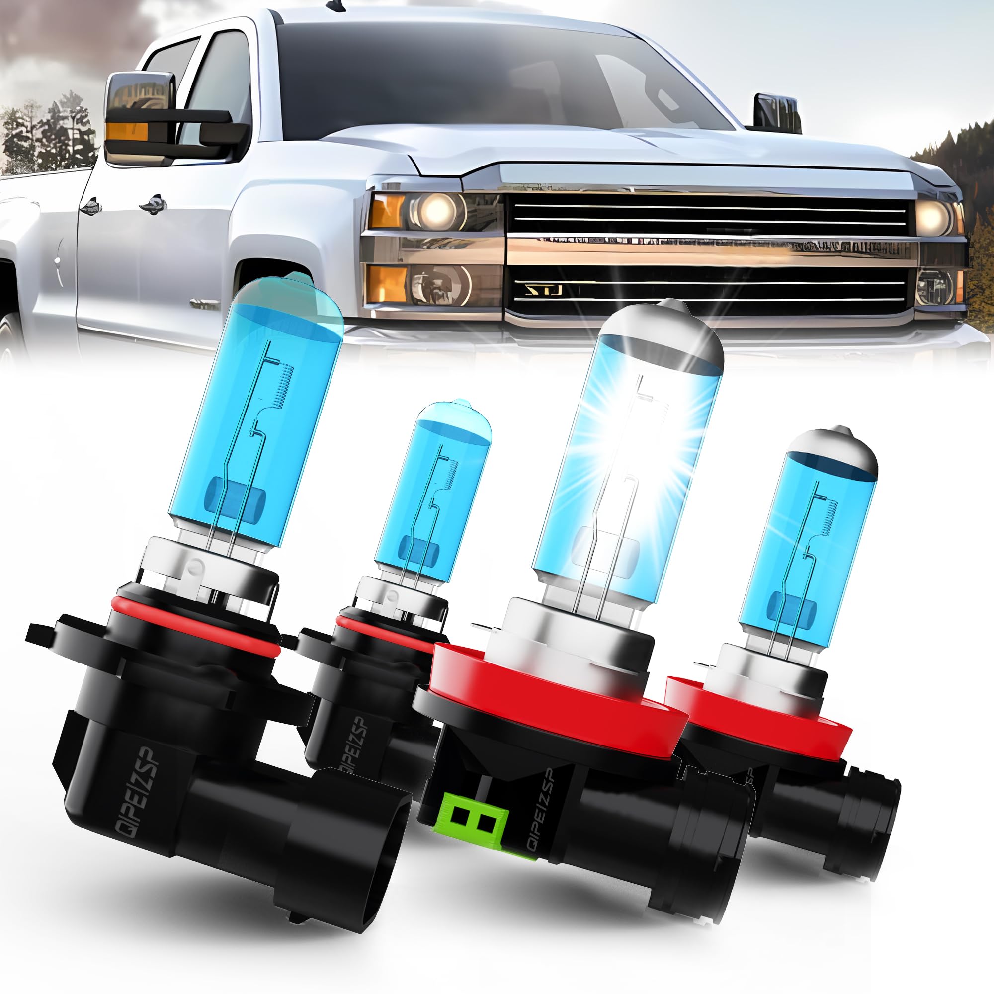 QIPEIZSP headlight bulbs compatible with Chevy Silverado 1500 2007-2021; Chevrolet Silverado 2500 2008-2018 Lights, 9005/HB3/H10