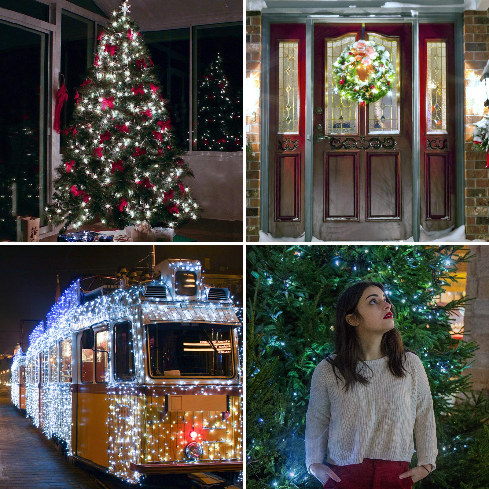 Tcamp Christmas Lights 33Ft 100Led Outdoor Indoor Christmas String Lights With Remote Timer, Usb Or Battery Powered Waterproof 8 Modes Fairy Lights For Christmas Tree Wreath Party Decor (White)