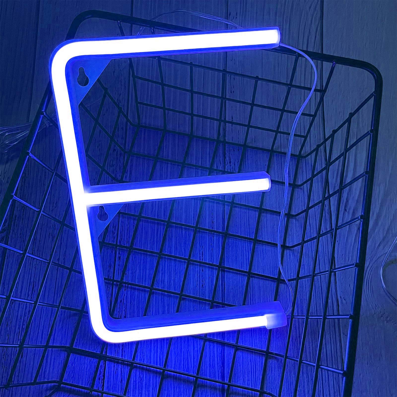 ENUOLI LED Blue Neon Letter Sign, Battery/USB Operated, Marquee Light for Kids Room, Christmas, Wedding, Party Decoration (Model: nNH.E-B)