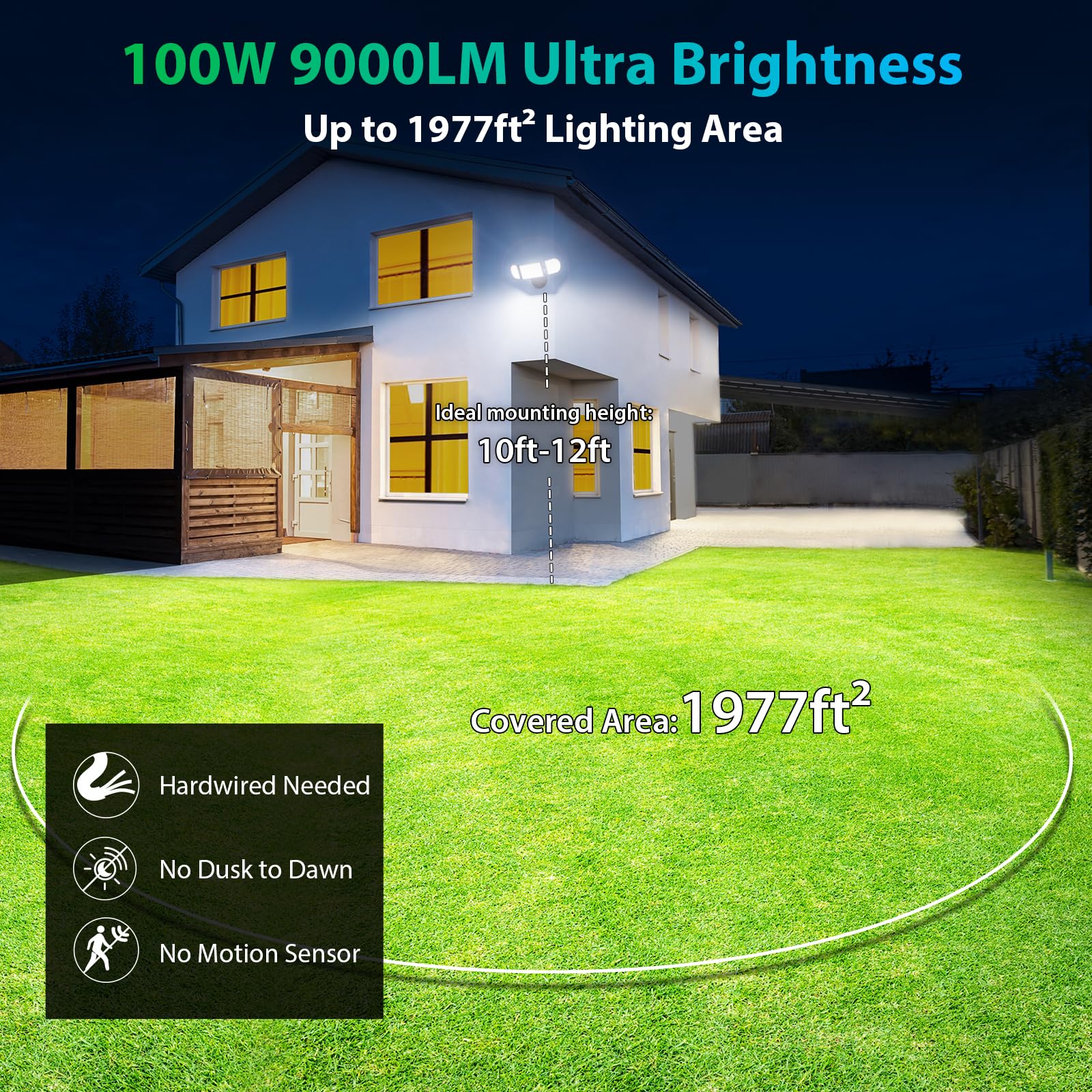 Imaihom 100W Flood Light, 9000Lm Ultra Bright, 3 Adjustable Heads, Ip65 Waterproof, Black