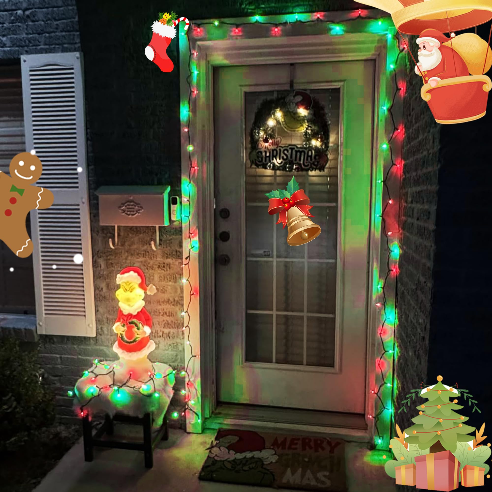 YEGUO 200 LED Christmas Lights Outdoor Waterproof, Green Wire, Red and Green, 8 Modes, 66ft, Model JT-EL/FC300V0120-C