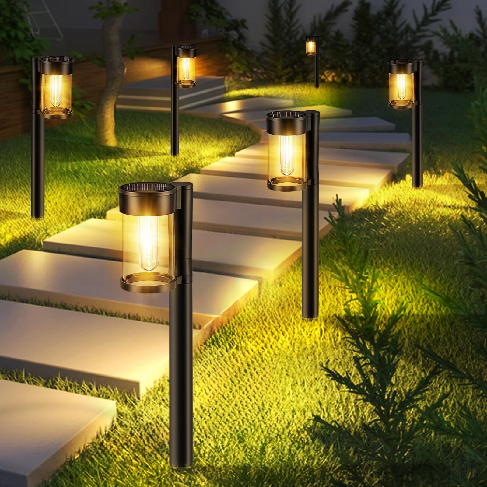 Solar Pathway Lights Outdoor, 10 Pack Metal & Glass Solar Lights Outdoor Waterproof Landscape Path Lights Solar Lights for Outsi