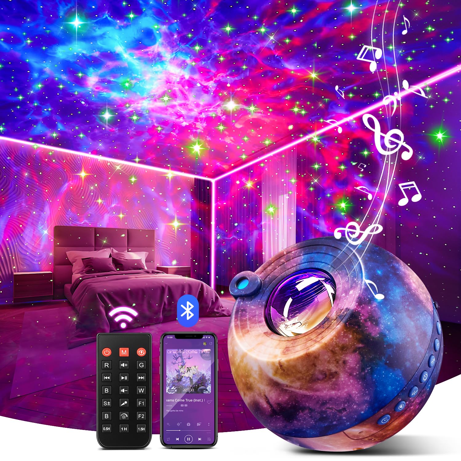 Galaxy Projector For Bedroom Adults, 15 Color+15 White Noise Star Projector Galaxy Light Projector For Bedroom, Bluetooth Star Lights For Ceiling Projector For Bedroom,Led Projector Lights For Bedroom