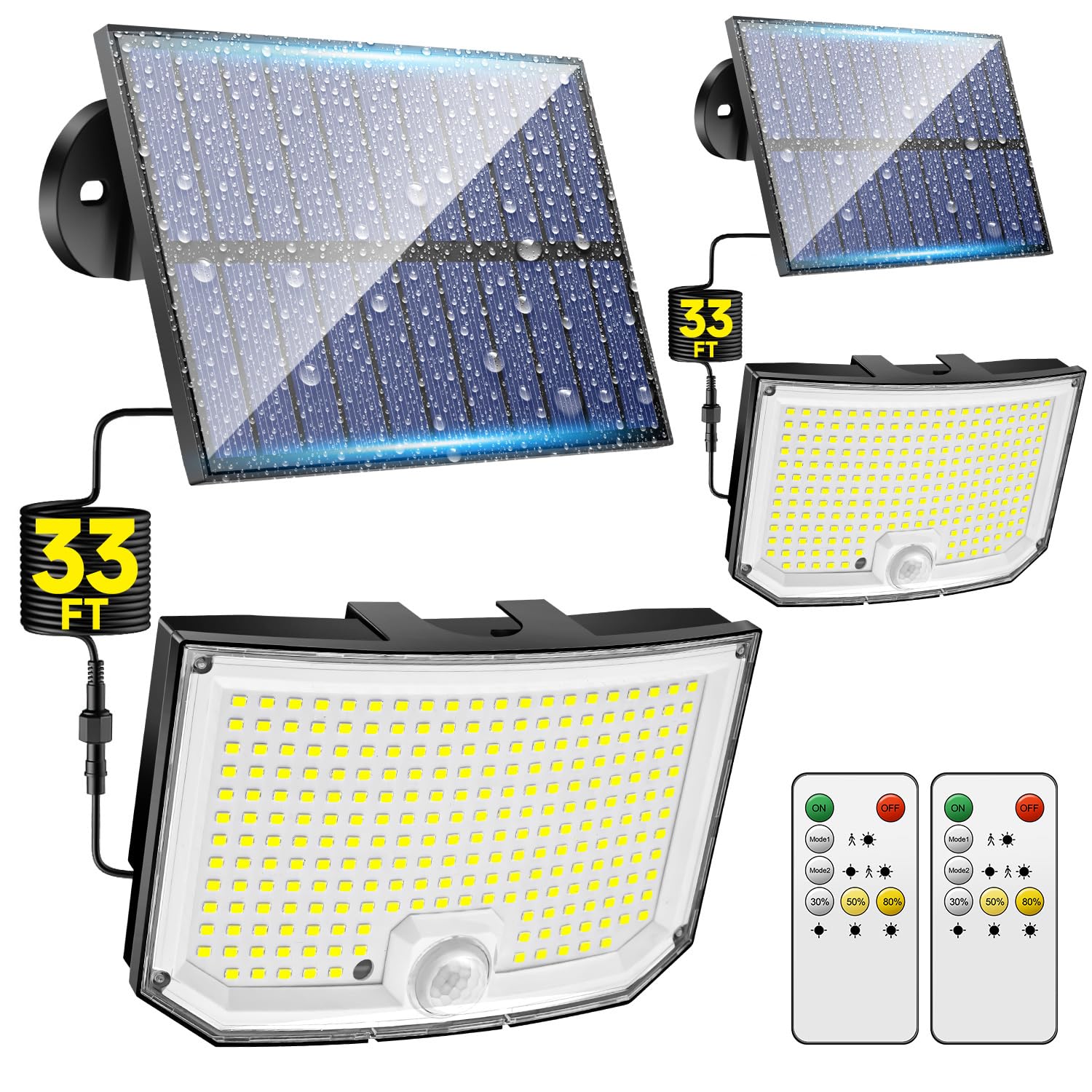 PIKOY Solar Flood Lights Outdoor[318LED/33FT/5 Modes] Remote IP65 Solar Motion Lights Outdoor Waterproof,Security Luces Solares 