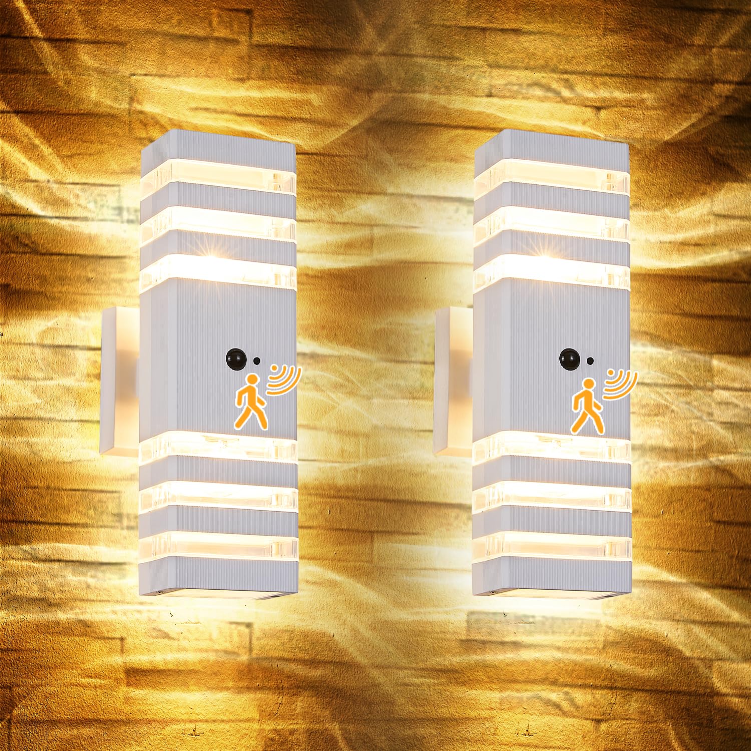 Delicavy 2 Pack Motion Sensor Outdoor Wall Lights, Waterproof, Dusk to Dawn, Medium, White, Model DK02-W