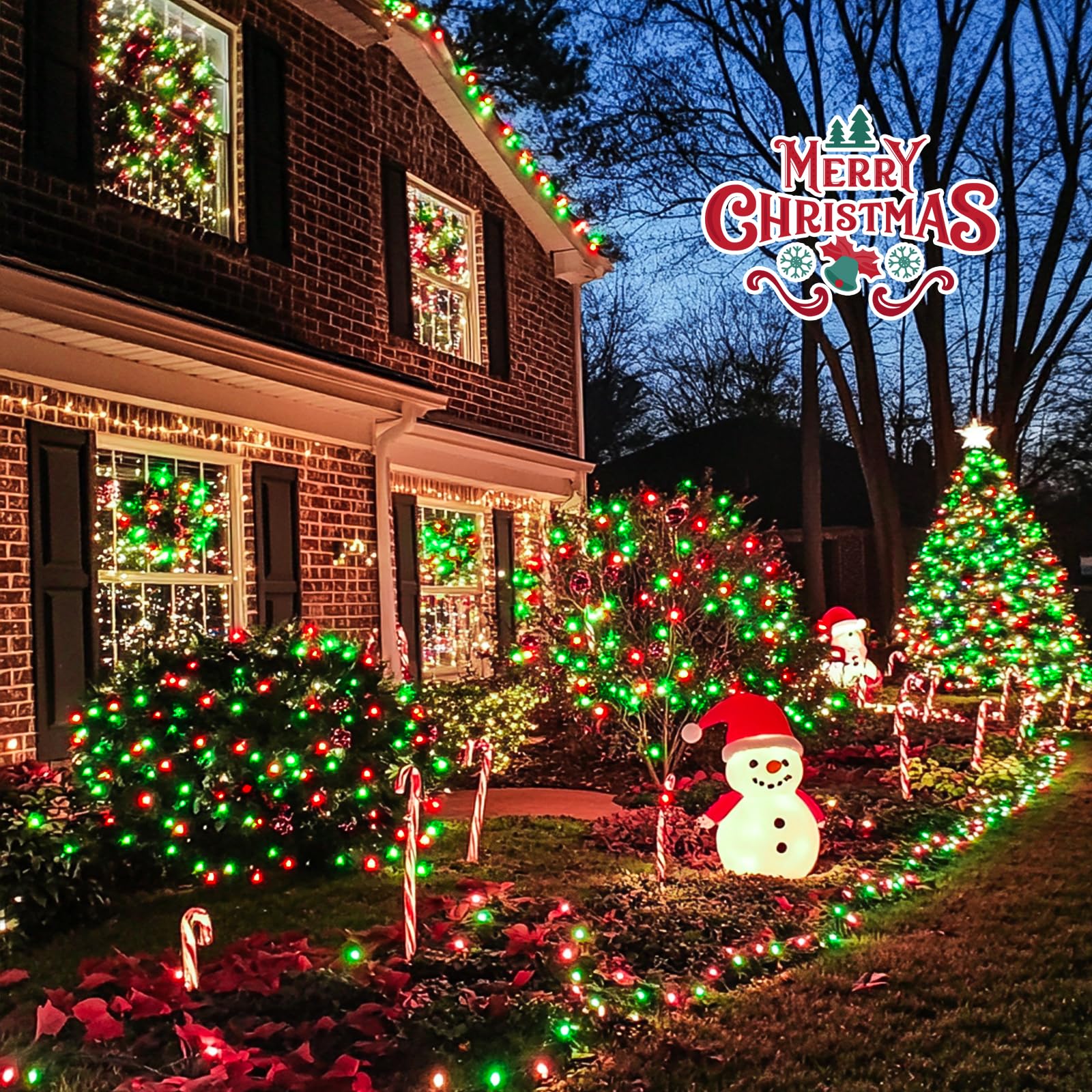 Jmexsuss 200 Led Red White And Green Christmas Lights Outdoor  66Ft String Lights Indoor Clear Wire  Christmas Tree Lights Plug In For Bedroom Tree Christmas Party Decorations