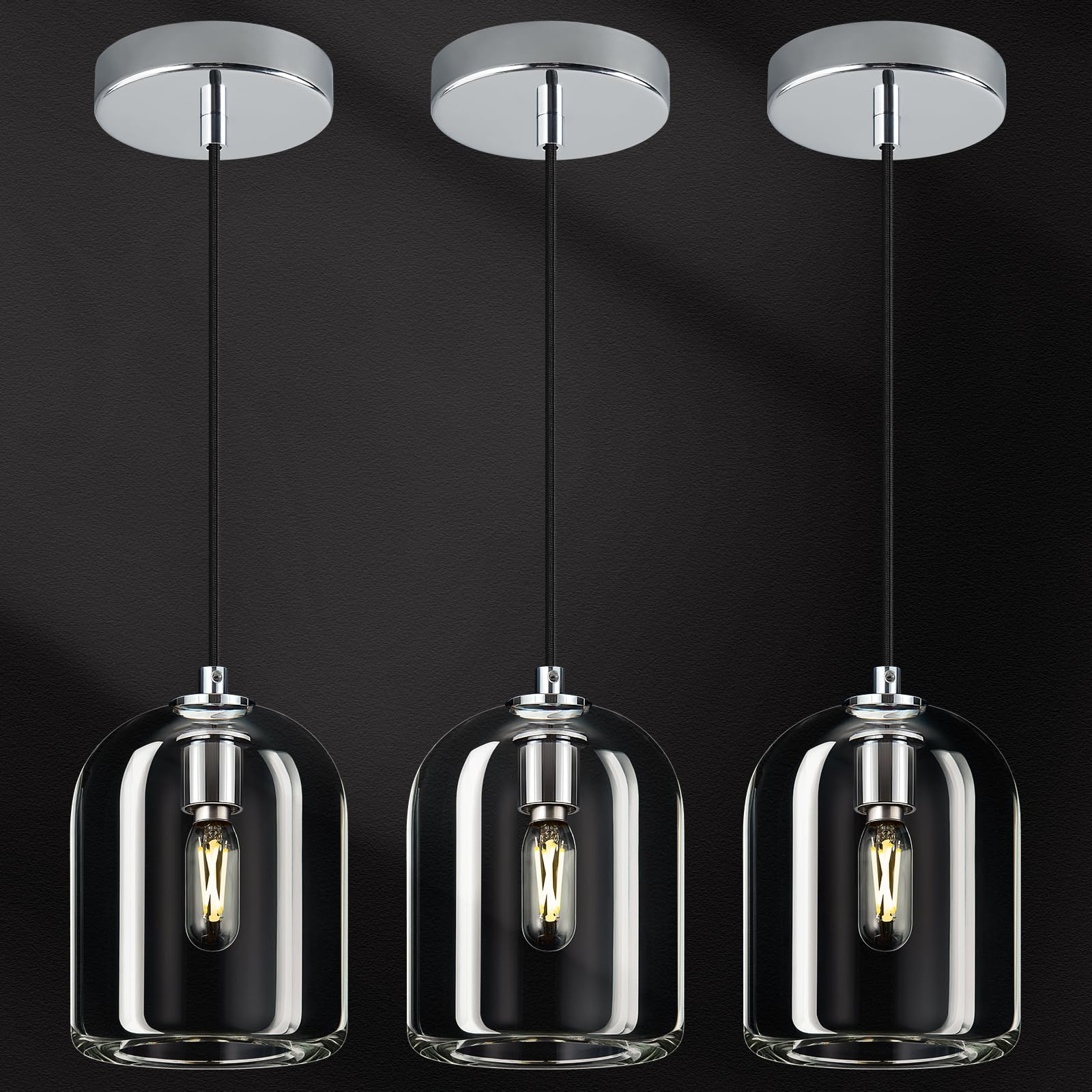 LBSQJ Modern Chrome Pendant Lights Kitchen Island Ceiling Chandelier Indoor Crystal Hanging Light Fixtures for Dining Room Kitchen Living Room Bedroom(3Pack)