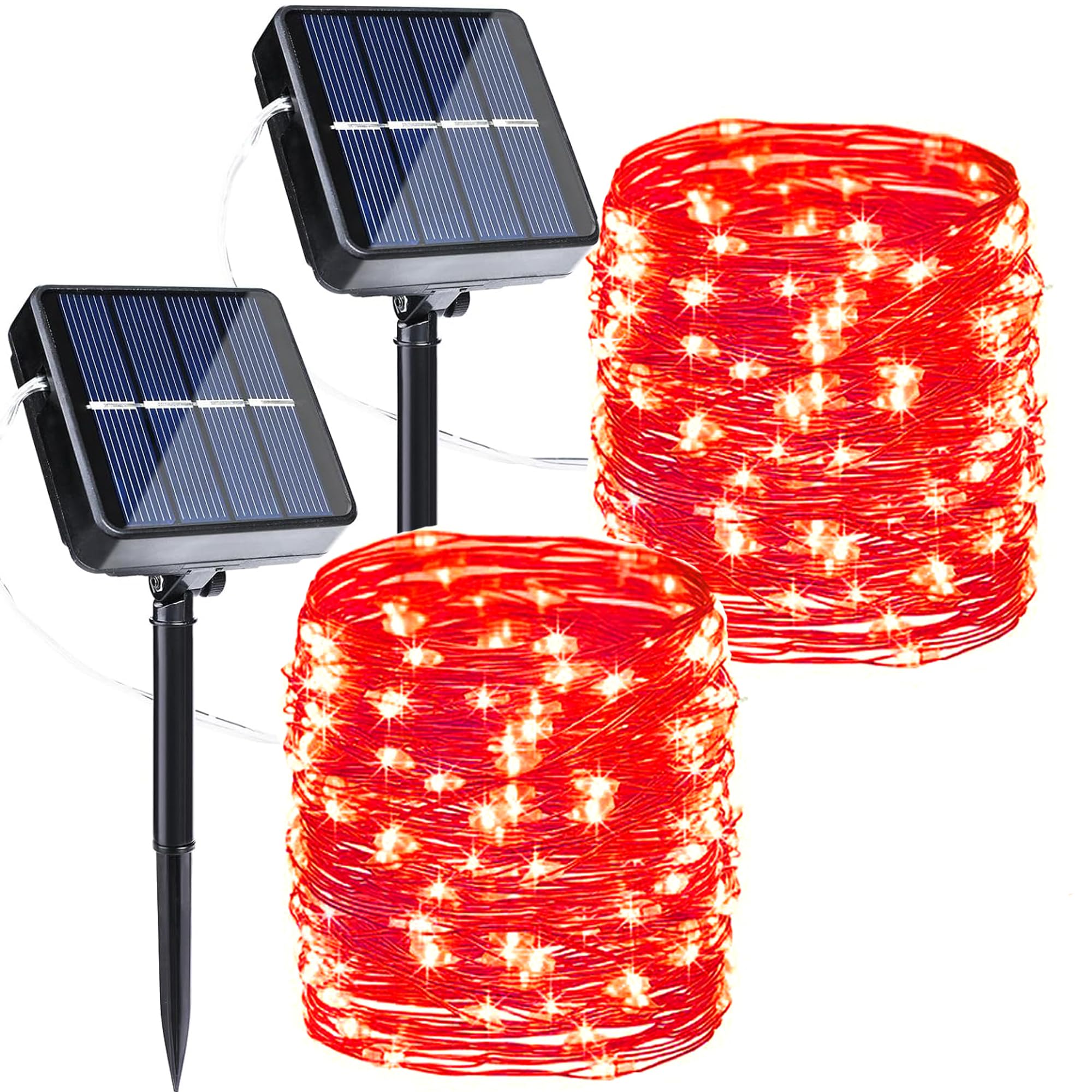 Joomer Solar Christmas Lights Outdoor, 2Pack Total 80FT 240LED 8 Modes Solar Fairy Lights, Waterproof String Lights for Christmas Decoration (Red)