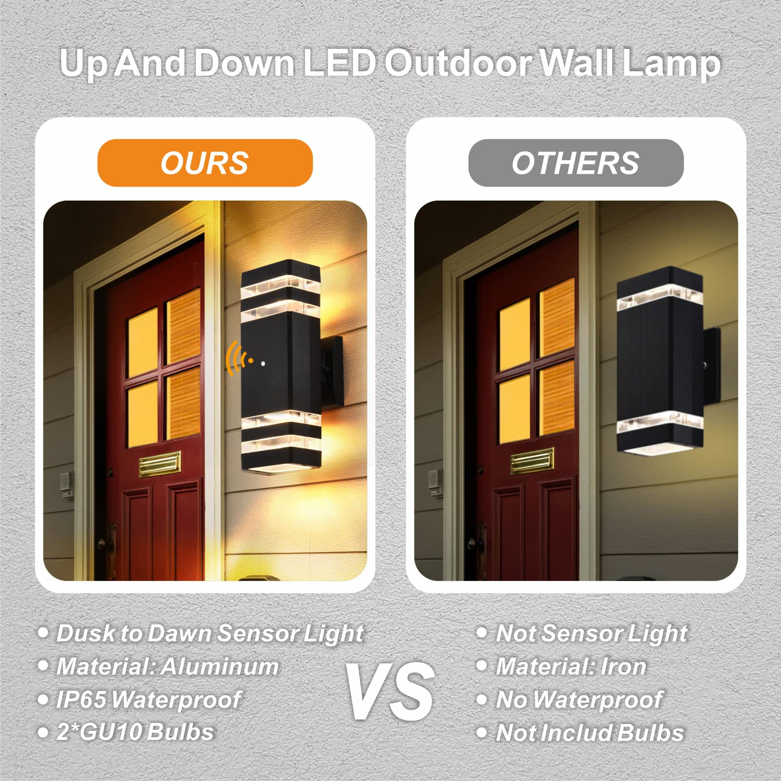 Dastor Dusk To Dawn Outdoor Wall Lights, 3000K Warm White, Waterproof, 2 Pack, Black/White
