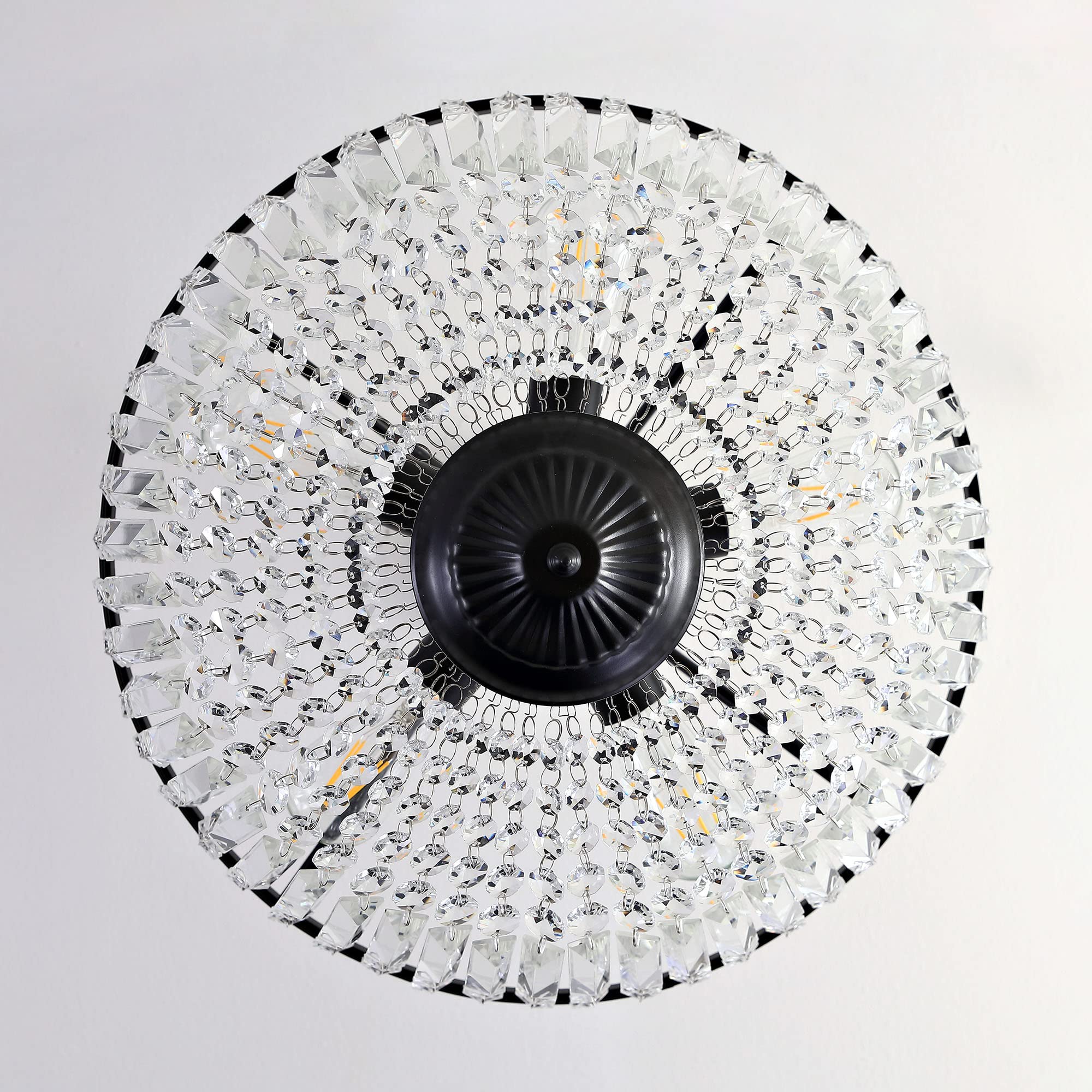 WINGBO 19.5" Black Crystal Ceiling Light Fixture, 5-Light Raindrop Chandelier for Living Room, Bedroom, Hallway, Modern Semi Flush Mount
