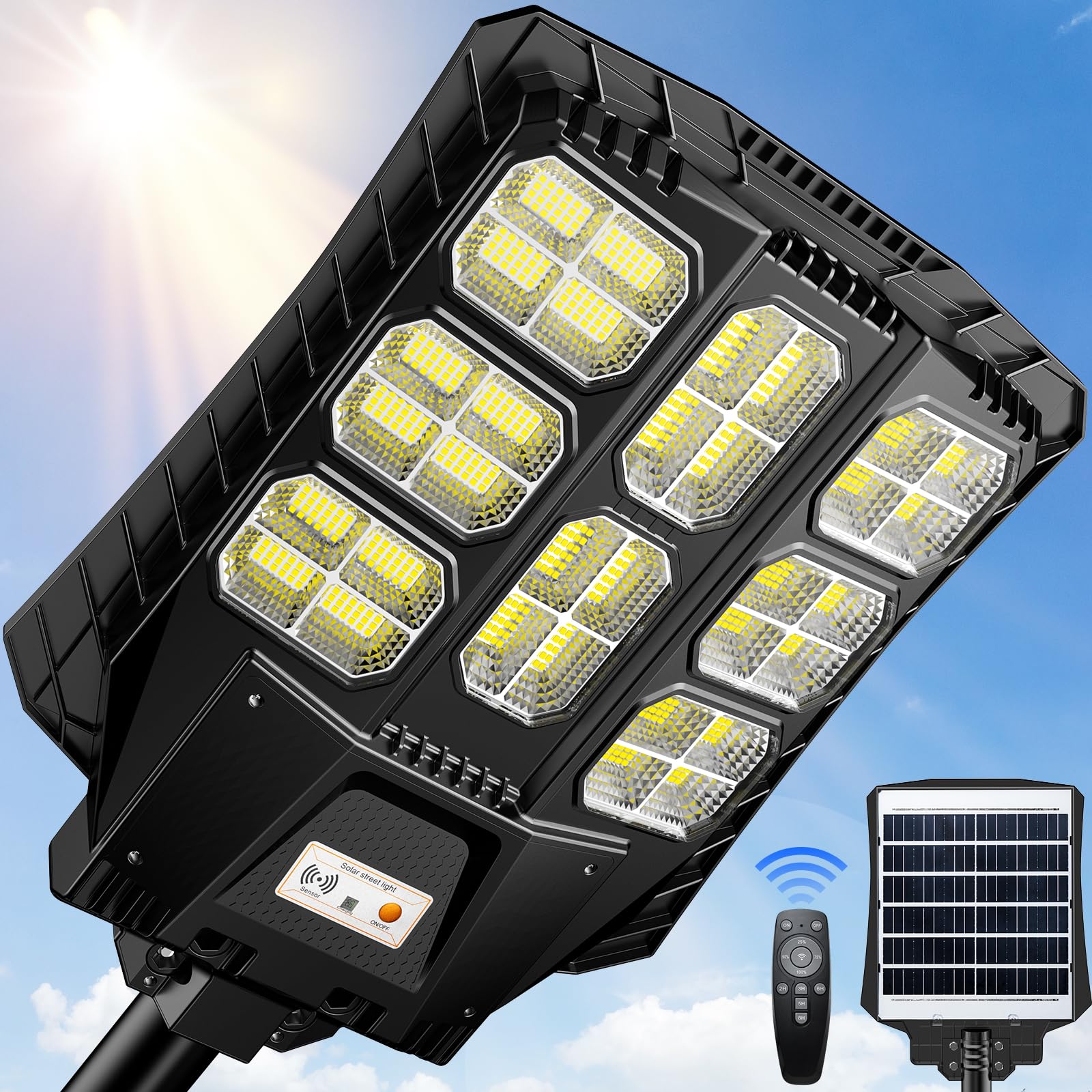 3600W Solar Street Lights Outdoor Waterproof, Solar Powered LED Flood Light Outside, Wide Angle Security Parking Lot Light Dusk 