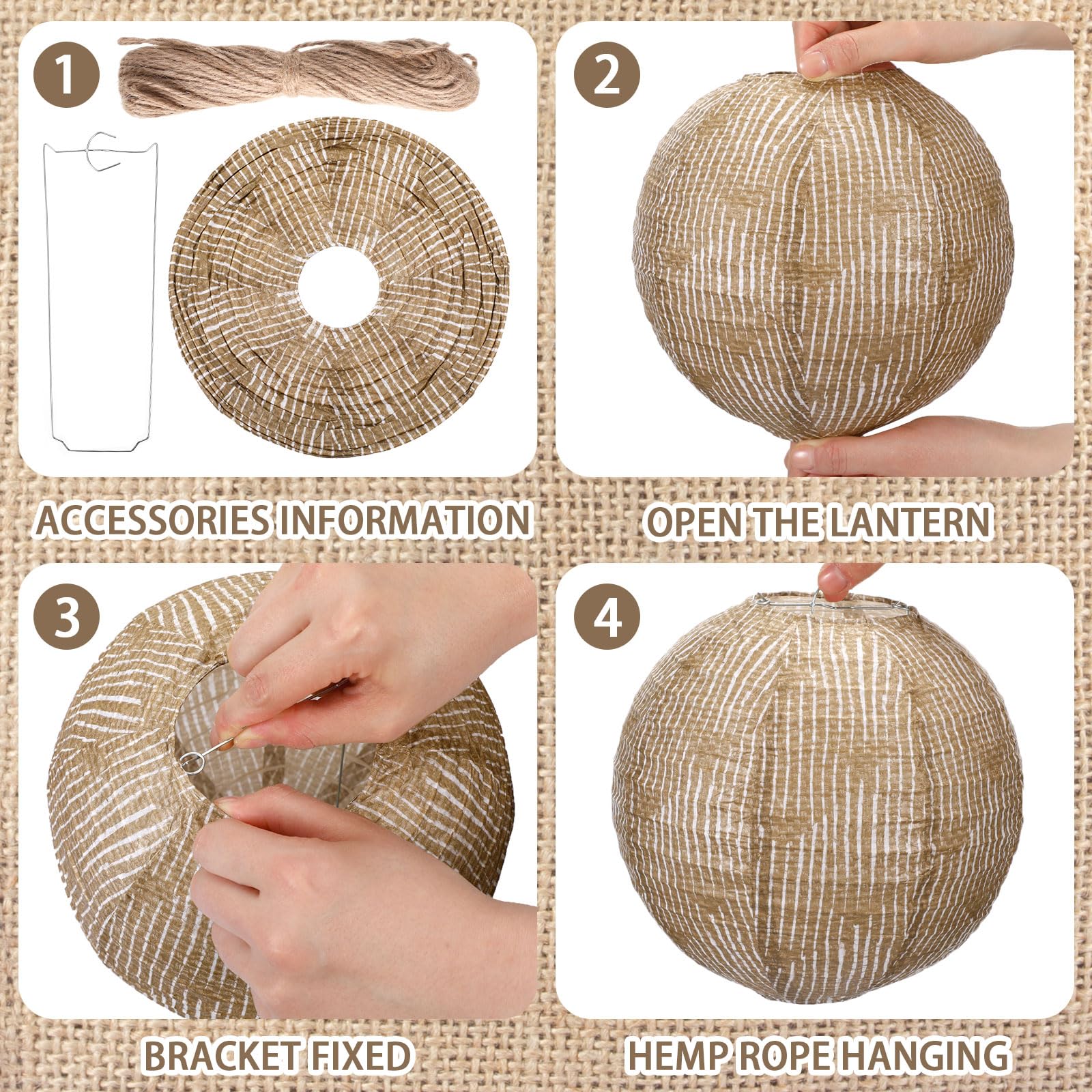 Rossesay 12 Pcs Burlap Paper Lantern 8 Inch Hanging Paper Lantern Chinese Decorative Paper Lantern Boho Party Decor For Classroom Office Wedding Birthday Baby Shower Celebration Event 5 Colours