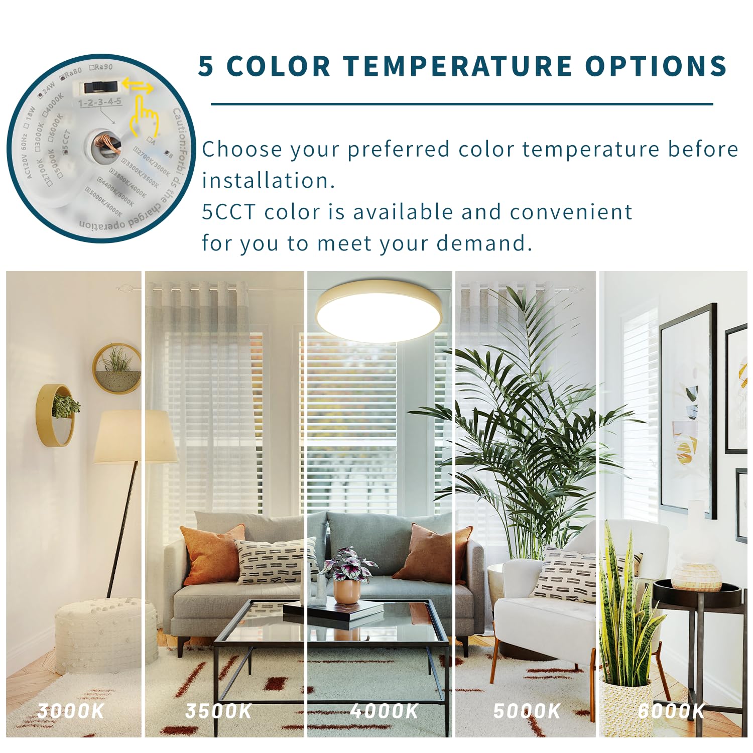 Wheatronic Led Ceiling Light Flush Mount Gold, 24W Kitchen Light Fixture Ceiling Mount Dimmable, 12 Inch Close To Ceiling Light Fixture 5Cct For Bedroom, Bathroom, Living Room