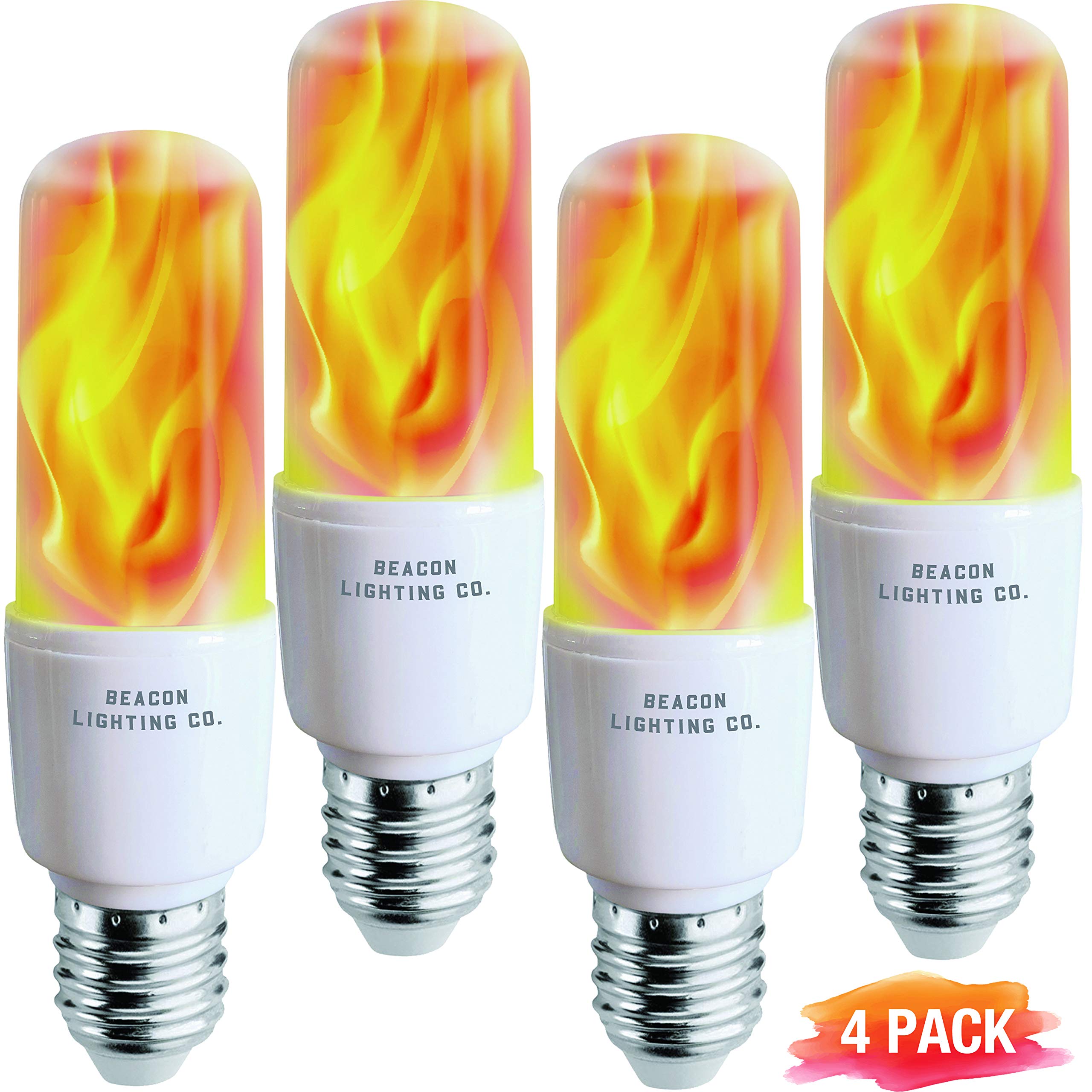 HoogaLife Flickering LED Flame Light Bulbs E26, Gravity Sensor, 4 Pack