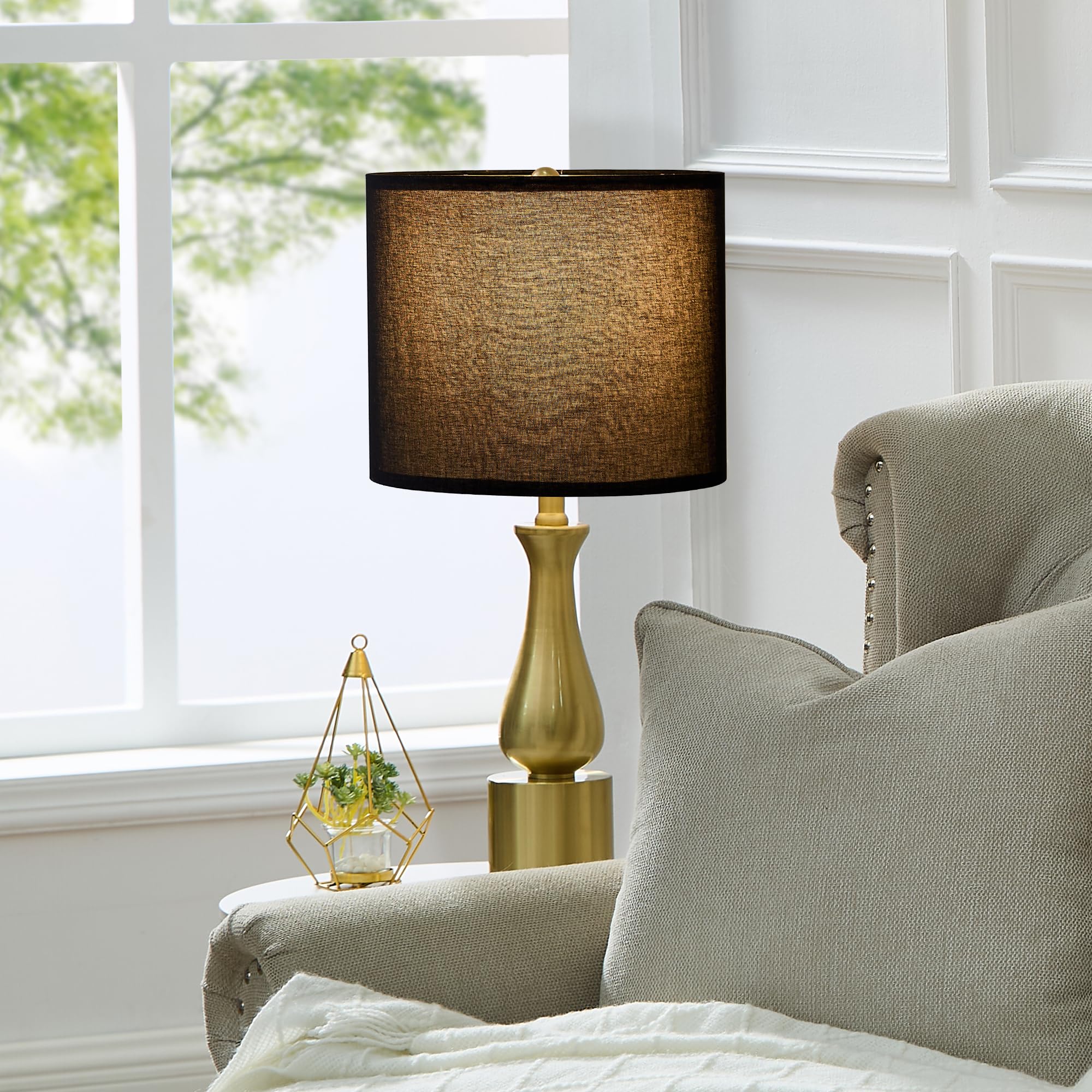 23'' Black Gold Table Lamps For Living Room Set Of 2, Small Nightstand Lamps Set Of 2 For Bedroom, Modern Gold Lamps Set Of 2 Fo