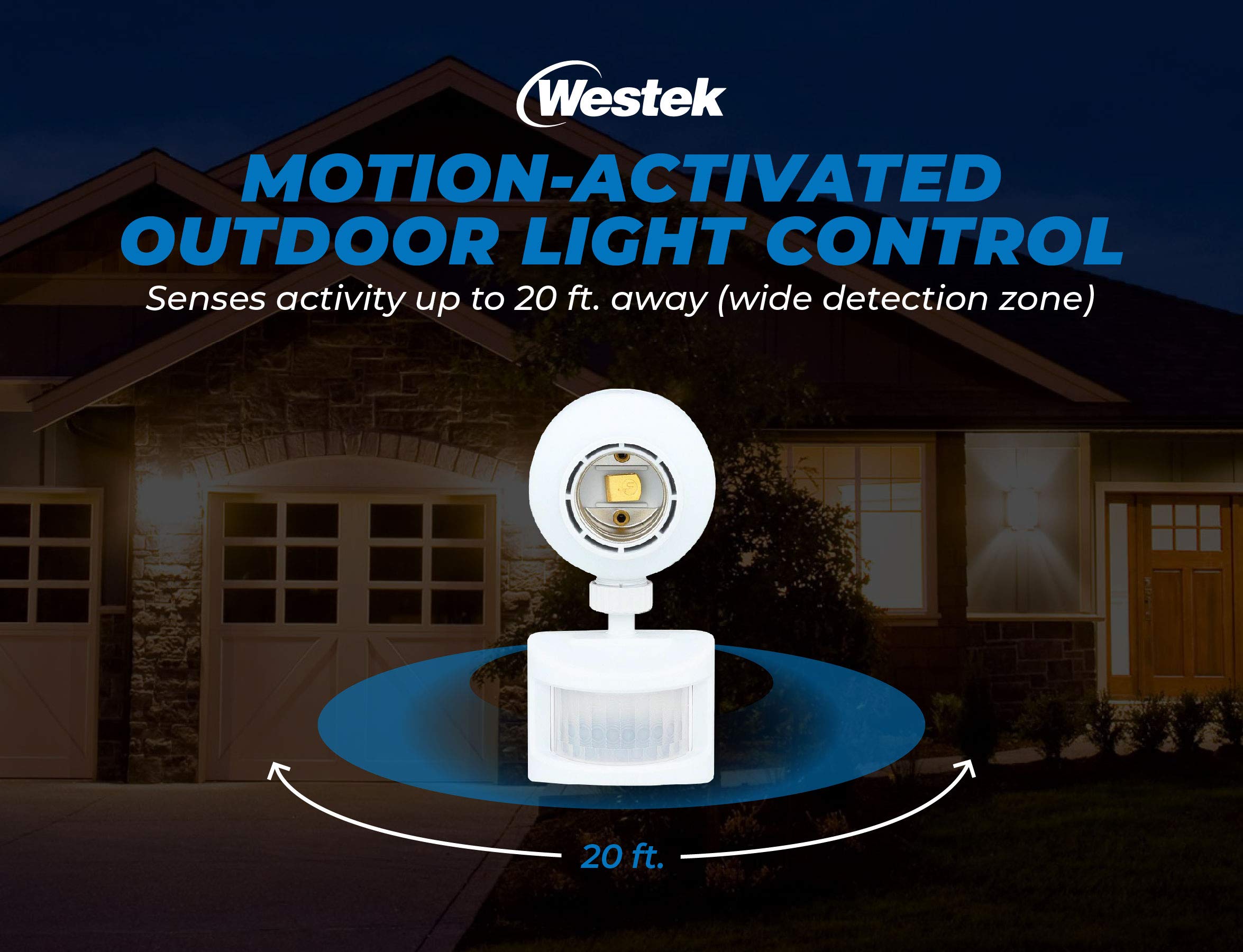 Westek Motion Sensor Light Socket Adapter, 2 Pack, 20ft Detection Range, Model OMLC163BC, Copper Material