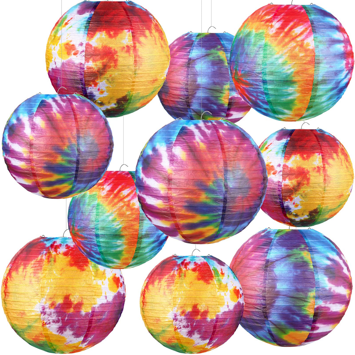 10 Pcs Tie Dyed Groovy Paper Lanterns Chinese/Japanese Lanterns Groovy Party Decorations Tie Dye Party Supplies Classroom Hangin
