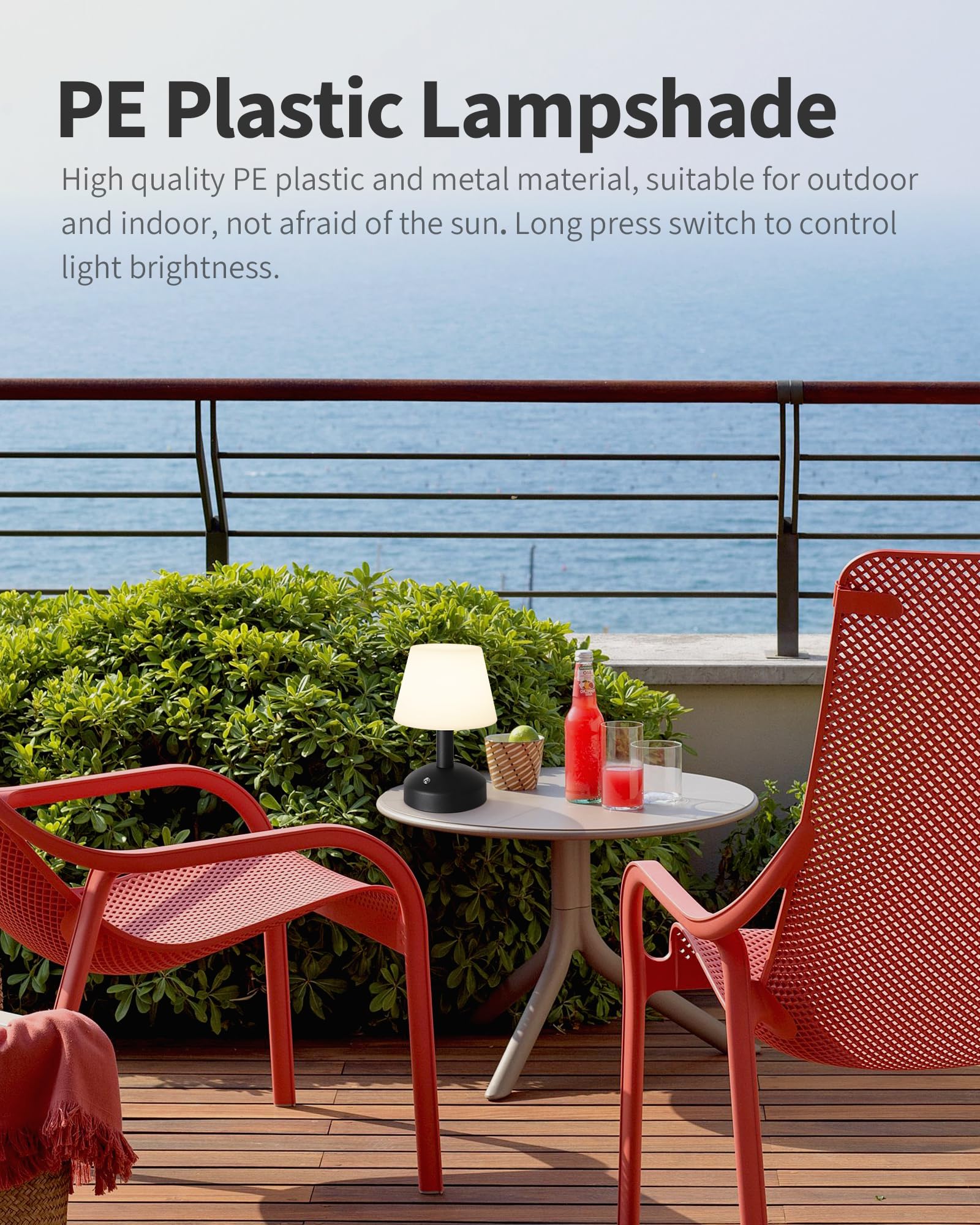 KDG Modern Cordless Table Lamp - Portable LED, Dimmable, 5000mAh Battery, Black & White PE Plastic, Model AMZ-TBL-012