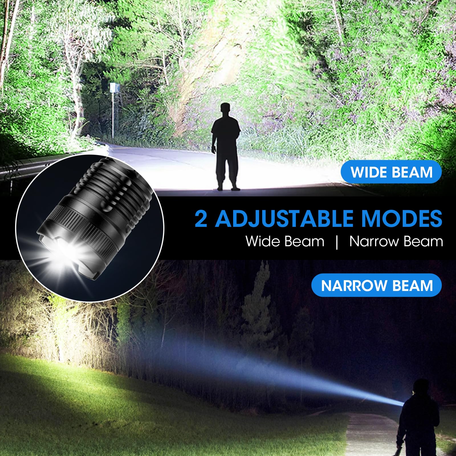 ALSTU Rechargeable Flashlight 99,000LM LED - Waterproof Handheld Light, 5 Modes, Aluminum, Model M082, Black, L-3P (3 Pack)