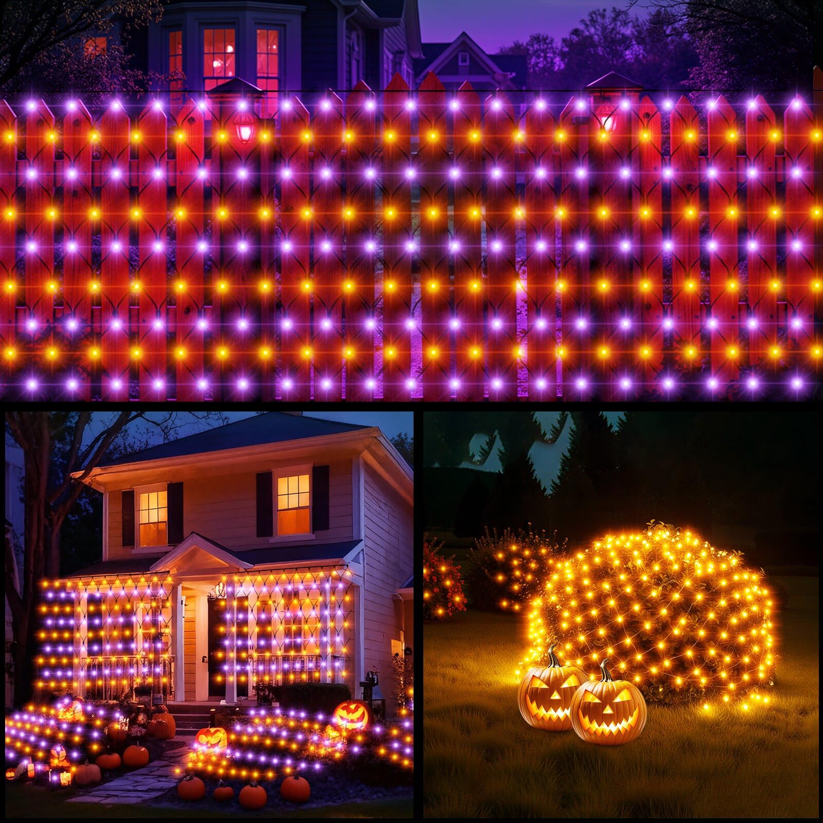 HYH Halloween Net Lights,360 LED 12FT x 5FT Halloween Decor Fairy Orange&Purple with 8 Modes String Connectable Waterproof Outdo