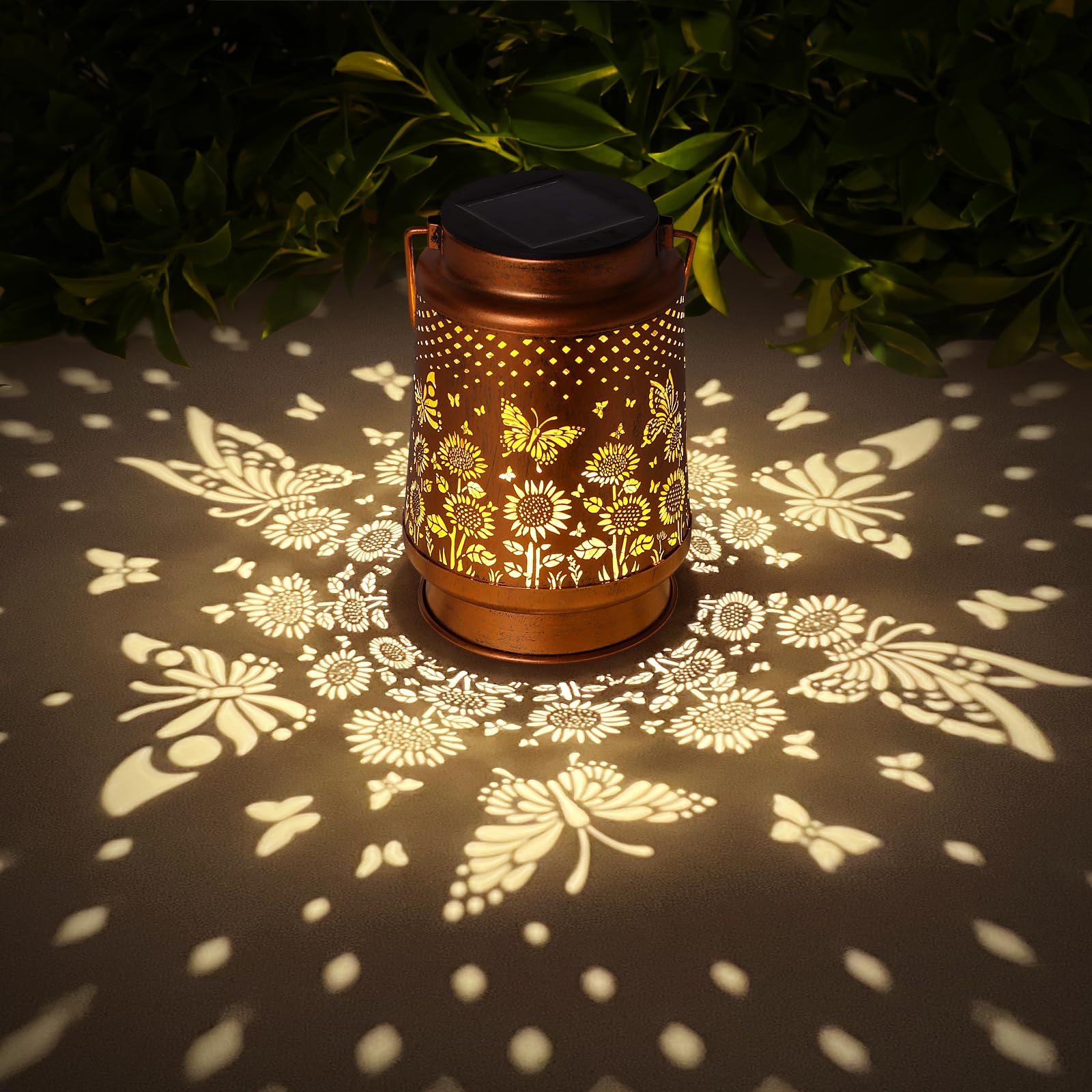 Kaakuuki Solar Lanterns Outdoor Waterproof Metal LED Garden Light, Butterfly, Bronze Color, Model HW11