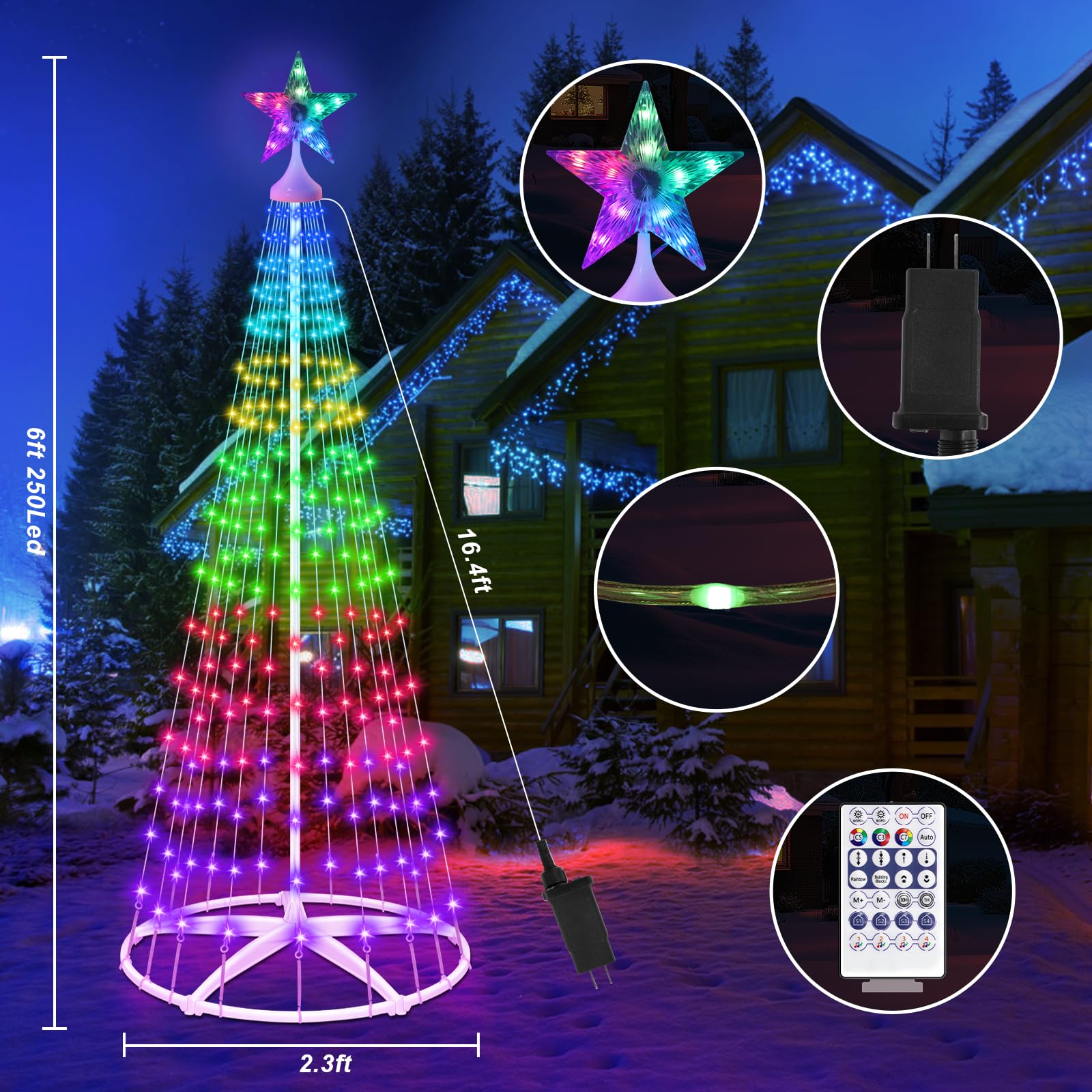 Forlivese 6FT Smart Christmas Cone Tree Light - 100+ Modes, RGB Color Change, Remote APP Control, Music Sync for Outdoor Decor