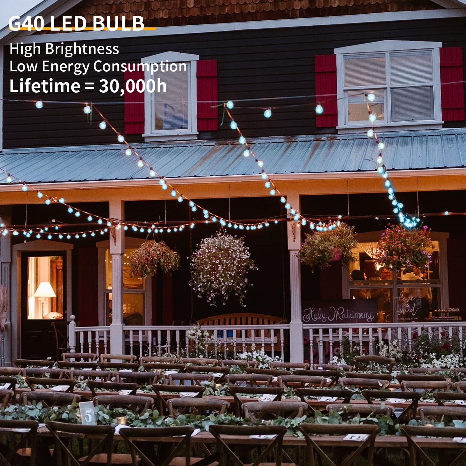 ShineU LED Outdoor String Lights, 40FT Waterproof G40 Globe, 27 Shatterproof Edison Bulbs, Blue, Connectable for Patio, Garden, Bistro