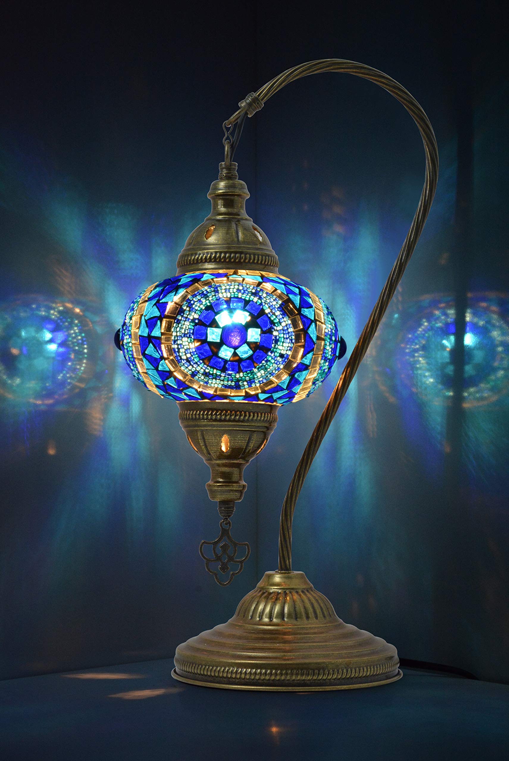 mozaist Turkish Swan Neck Mosaic Table Lamp, Stained Glass, Antique Bohemian Design, E12 Socket, Color B1
