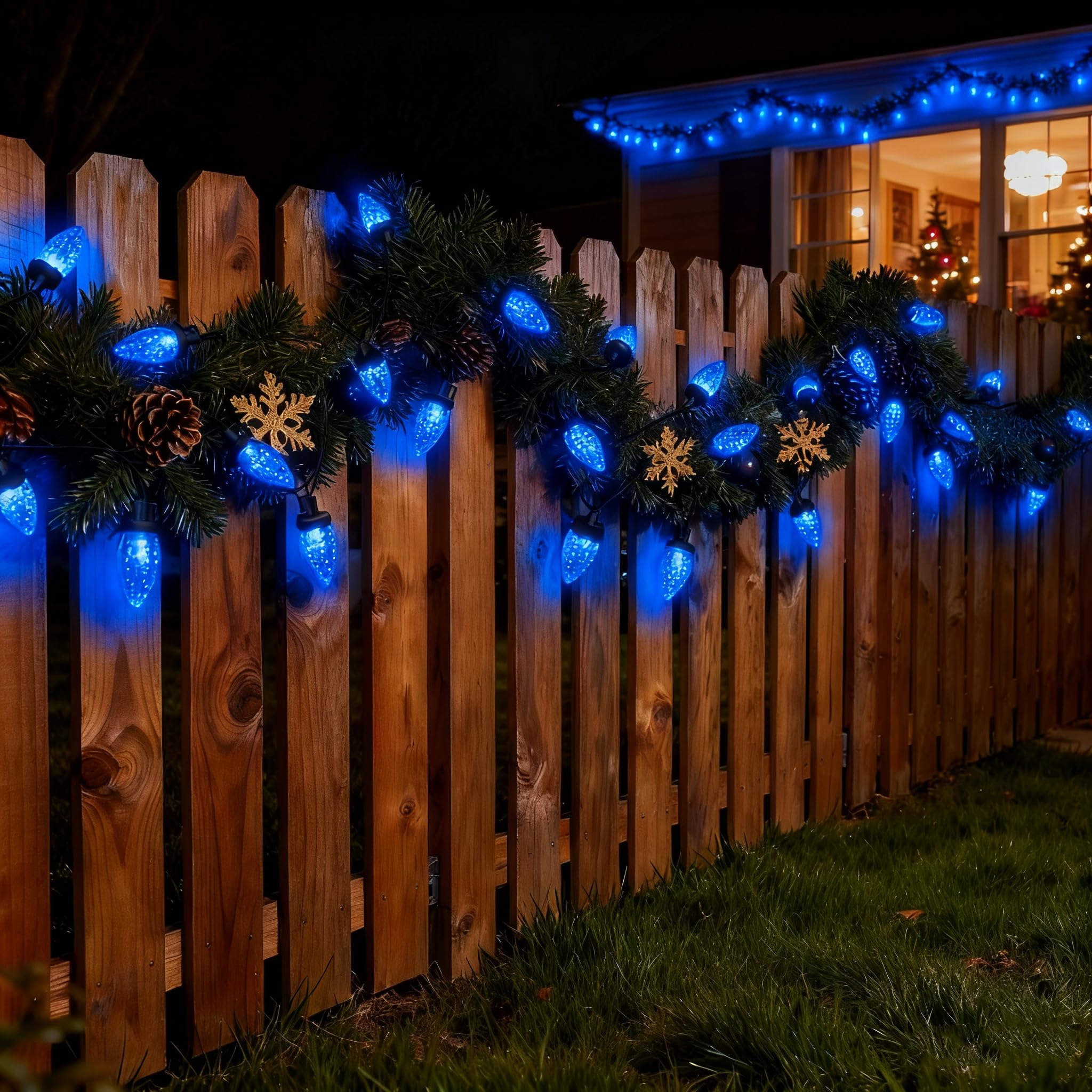 Ucutely C9 Led Christmas Lights Outdoor 33 Feet 50 Led 8 Lighting Modes Waterproof Connectable Christmas String Lights For Outside Roofline Patio Home Xmas Decorations (Blue)