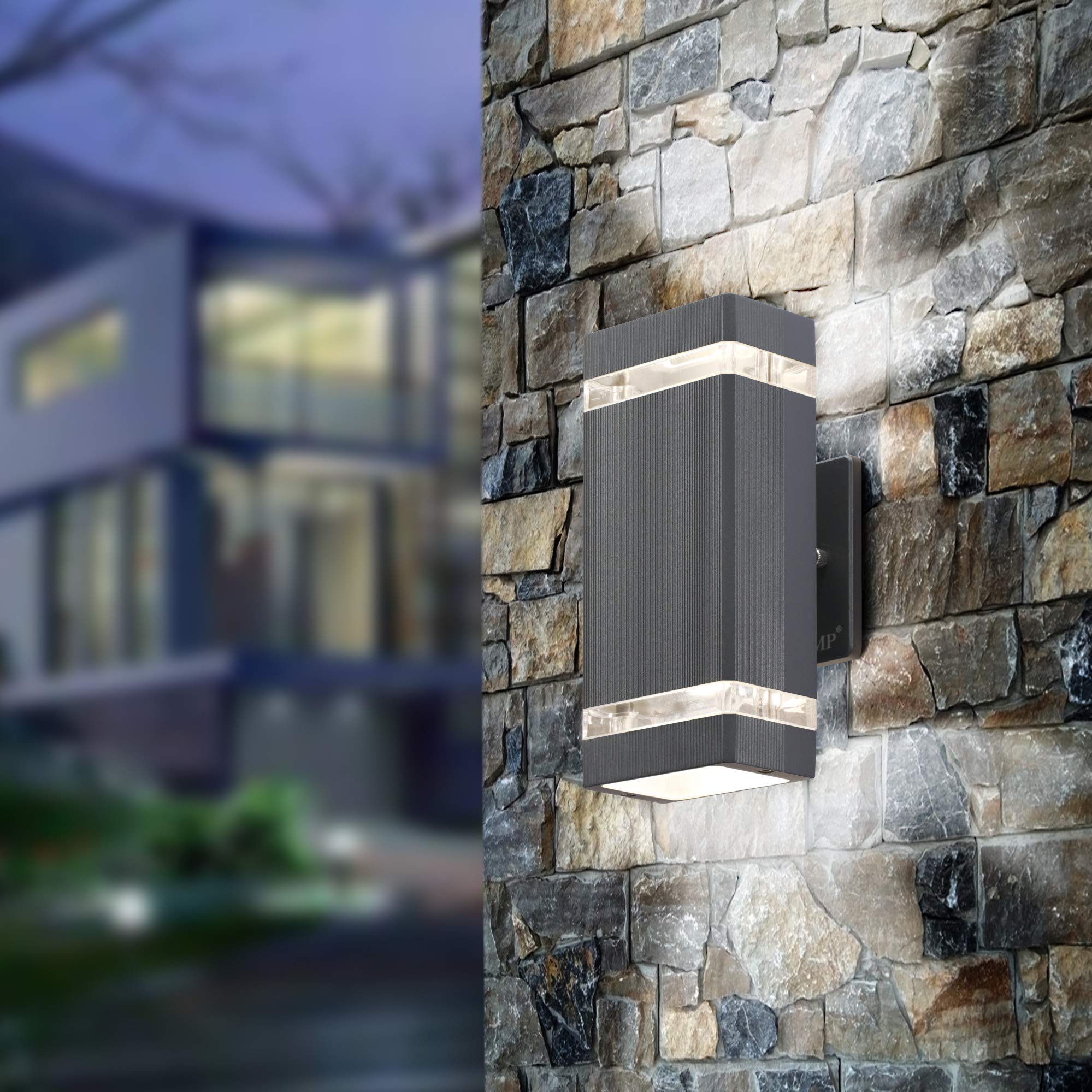 LMP LED Square Up and Down Outdoor Wall Lights, 2 Pack, Aluminum, Waterproof, 3000K, 5W, Model ZY-B1046C2HUI, Gray