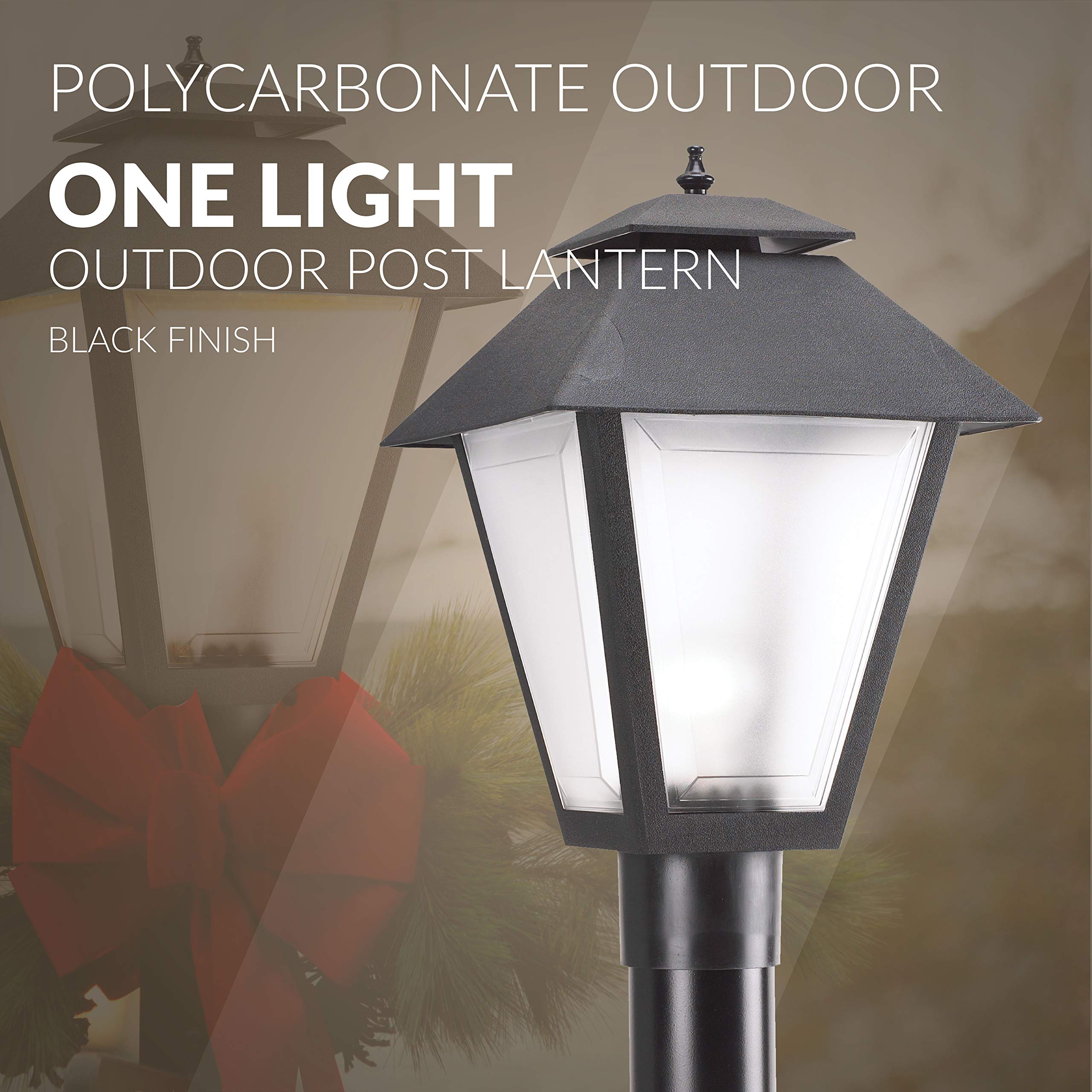 Sea Gull Lighting One-Light Outdoor Post Lantern, Polycarbonate, Black Finish, Model 82065-12