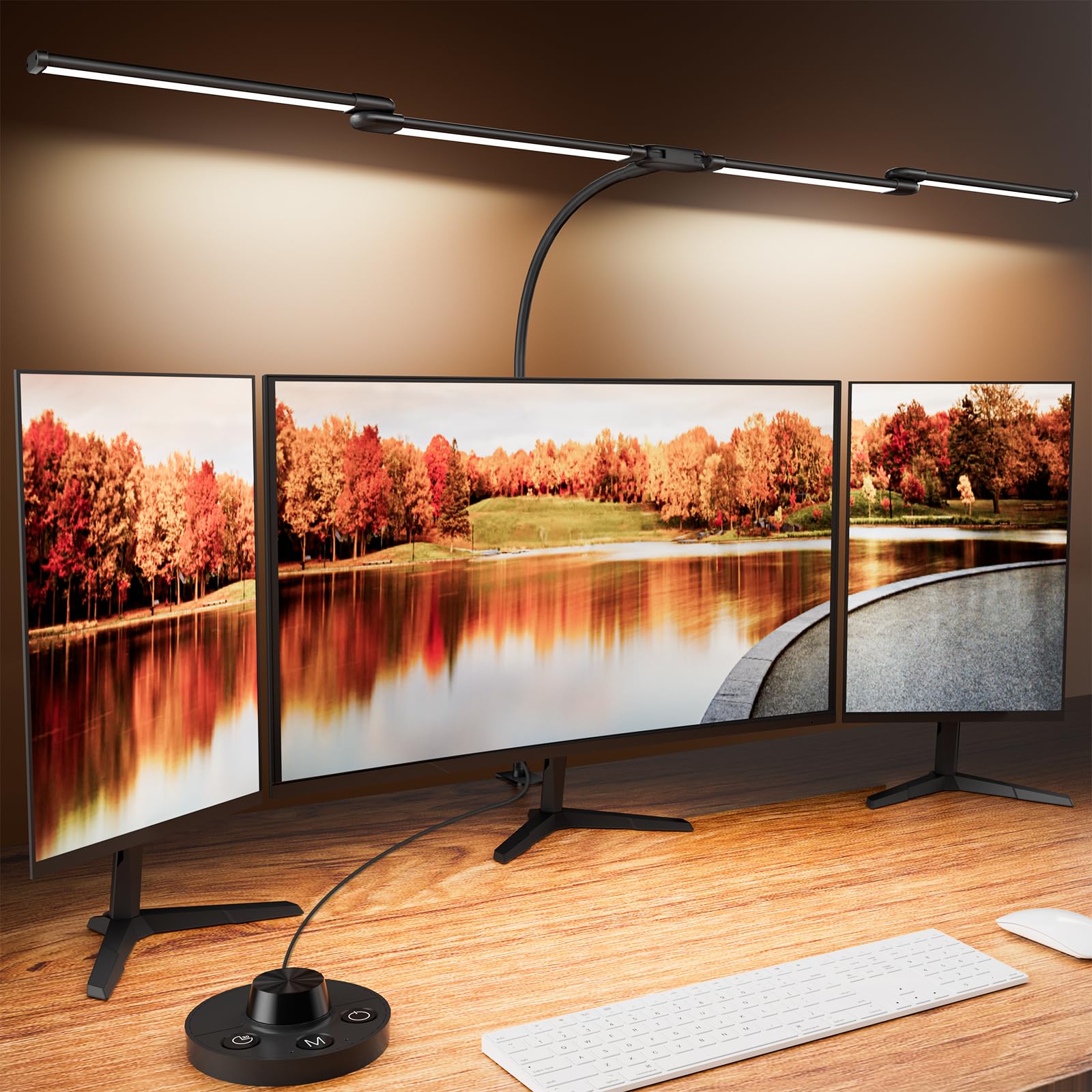 BINNIWEN Desk Lamp Clamp Light 24W  Ultra Wide 4 Head Bars  5 Color Modes Dimming  Multi-Screen Setup Desk Light for Office  Architect (Black  Adapter Included)