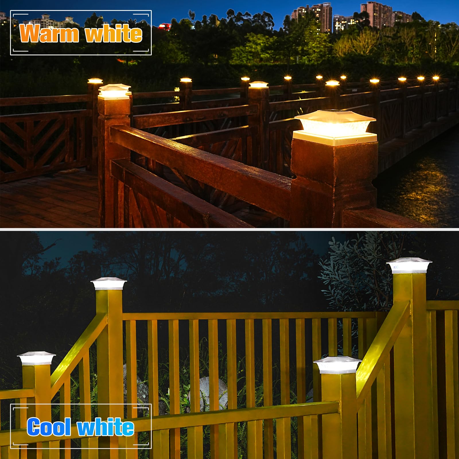Volisun Solar Fence Post Cap Lights - 4X4/6X6 Wooden/Vinyl, Warm White, 2 Modes Deck Post Lights Solar, Waterproof Abs Shell Len