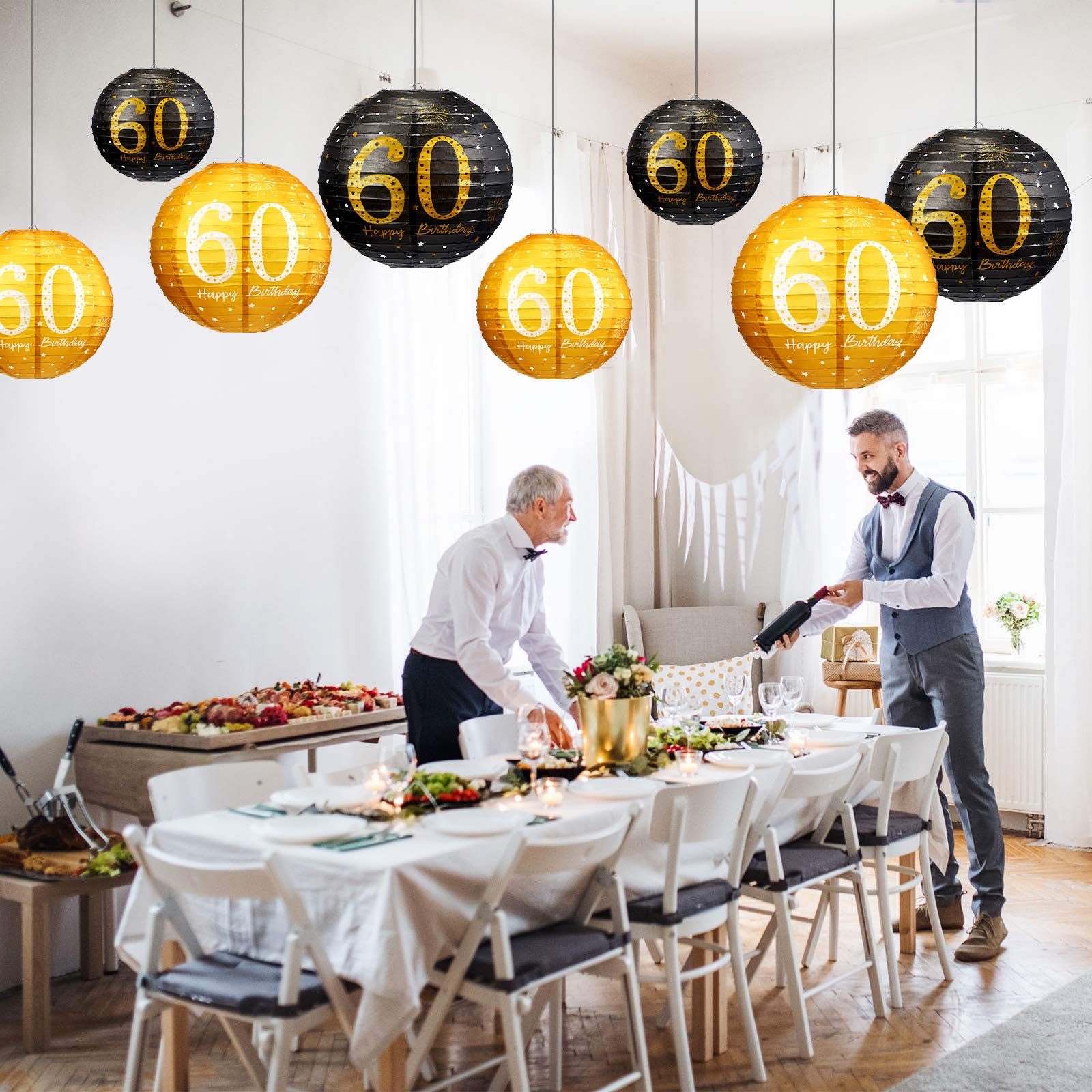 Blulu 6 Pieces Birthday Party Decorations Hanging Paper Lanterns Black Gold Glittery Anniversary Sign for Men Women Teen Birthda