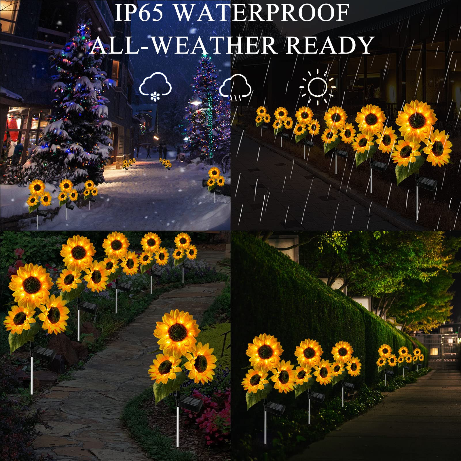 Nooneast 3 Pack Solar Sunflower Lights - Yellow Led Waterproof Garden Decor For Patio & Yard