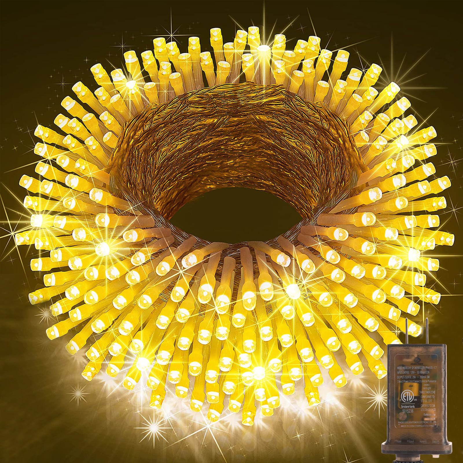 KNONEW LED Christmas String Lights 600ft 1500 Lights Waterproof Warm White, 8 Modes, Timer, Dimmable Fairy Light for Outdoor Holiday Decor