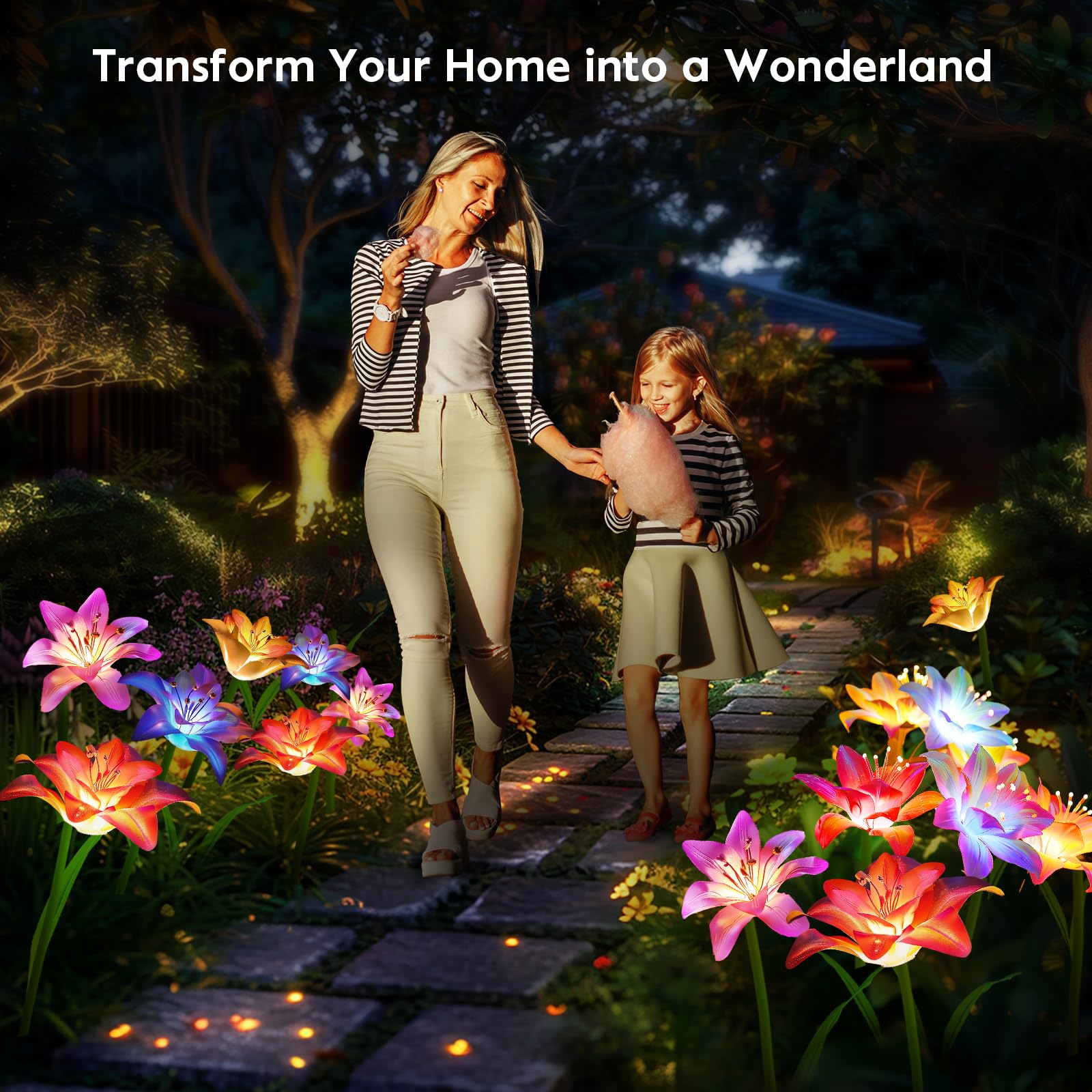 Solar Garden Lights, 4 Pack Solar Lights Outdoor Waterproof With Lily Solar Flowers, Solar Lights For Outside Garden Decor, Outd