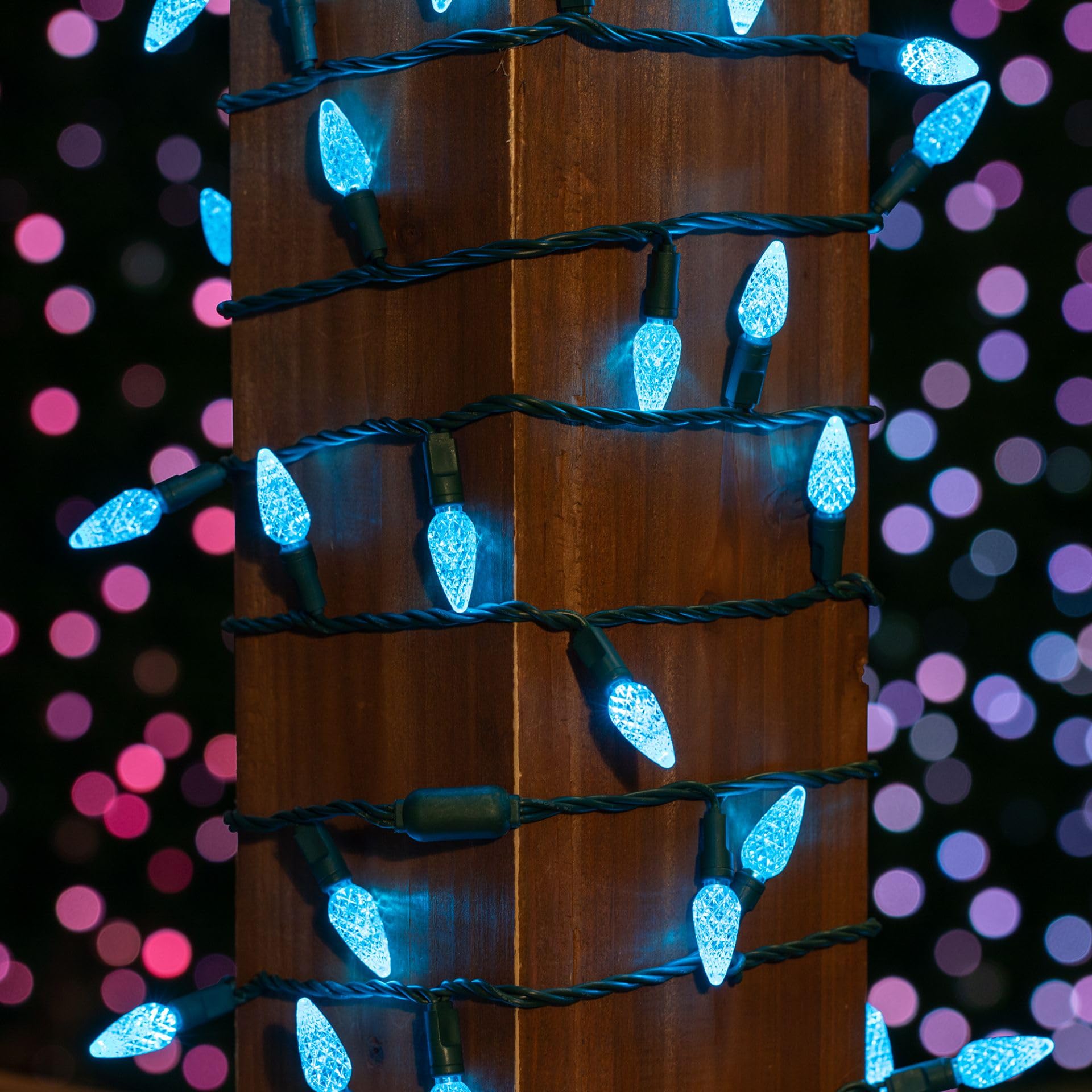 Novelty Lights 24Ft 70 Led C6 Led Christmas String Lights  Outdoor Christmas Tree Commercial Grade Led String Lights  Permanent Christmas Lights Outdoor Tree Decorations Outdoor (Teal)  Green Wire