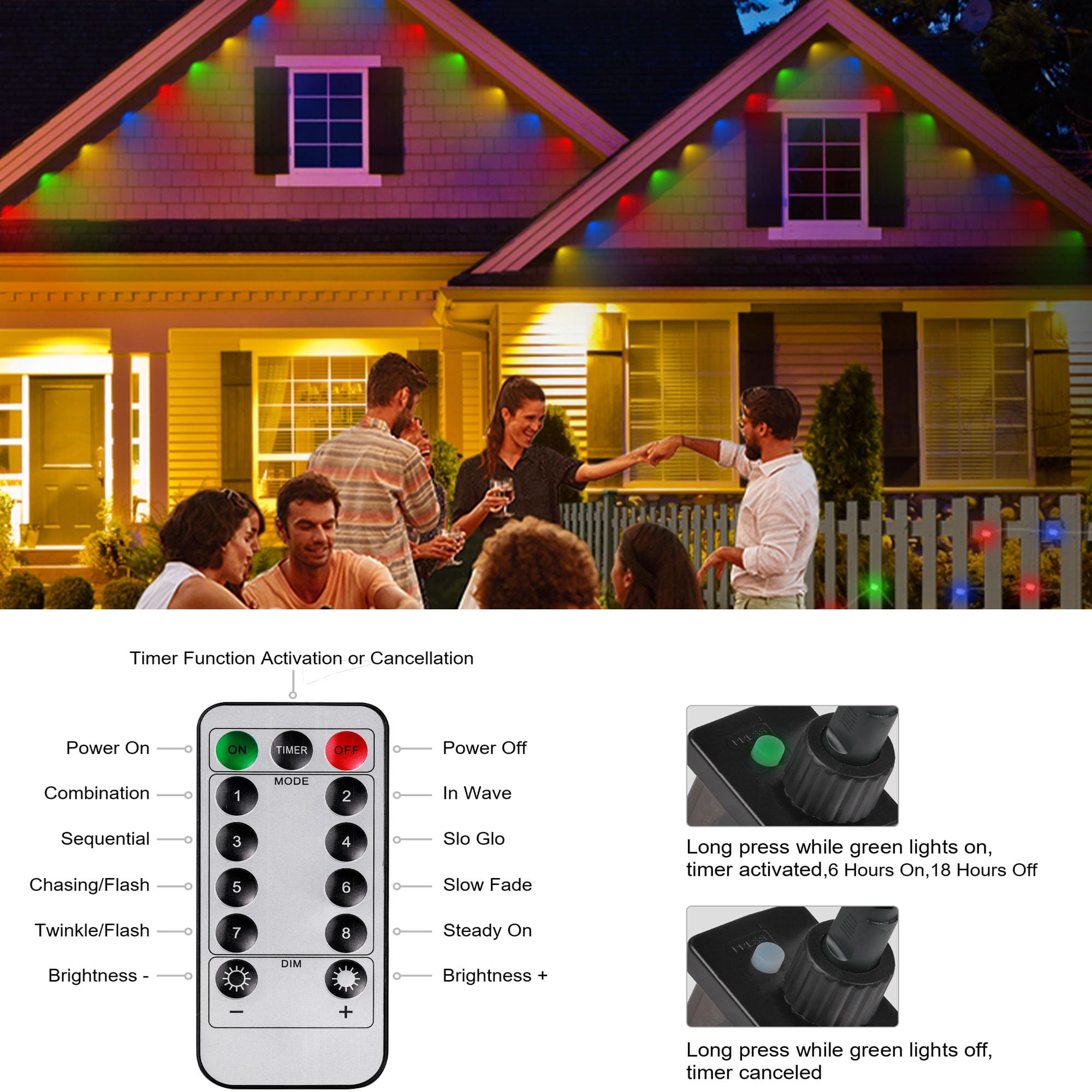 Merrimax M Permanent Outdoor Lights,50Ft 36Led Eaves Lights With Remote,8 Modes Waterproof Outdoor Eave Connectable Christmas St