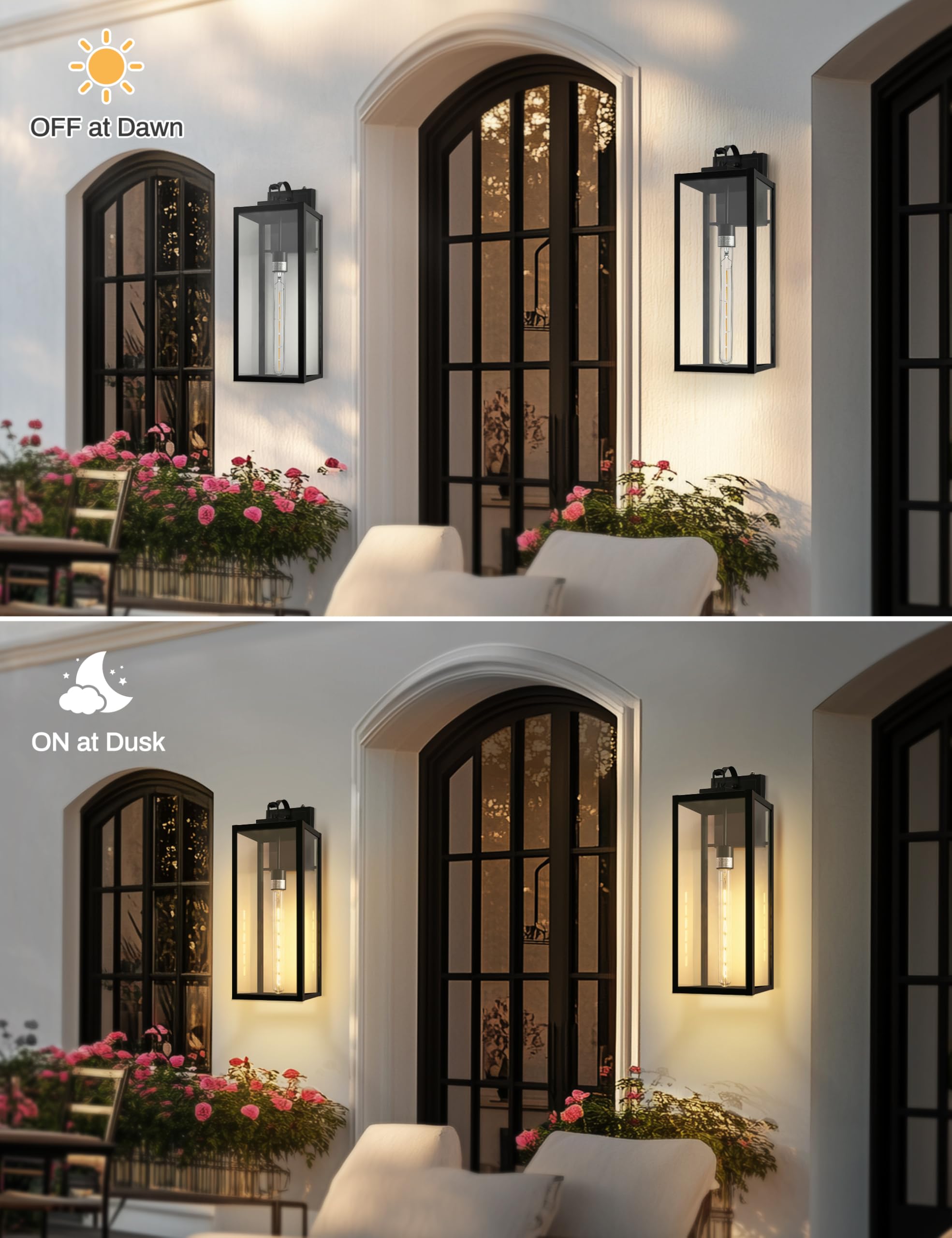 Doresshop 22 Inch Large Size Dusk To Dawn Outdoor Wall Lights, Matte Black Waterproof Anti-Rust Outdoor Light Fixtures Wall Moun