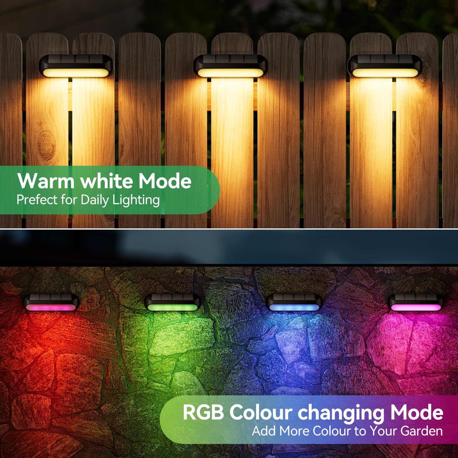 Ahaorigin Solar Outdoor Lights For Deck 4 Pack, Upgraded Rgb Solar Fence Lights With Color Changing & Warm White Mode, Waterproo