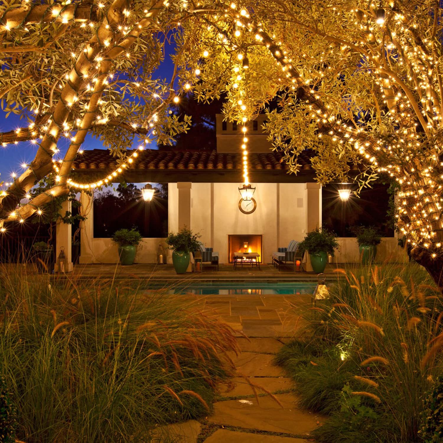 iShabao Solar Fairy String Lights, 33ft, 100 LED, Warm White, Waterproof, 8 Modes, Outdoor Decor for Garden, Patio, Party, Wedding