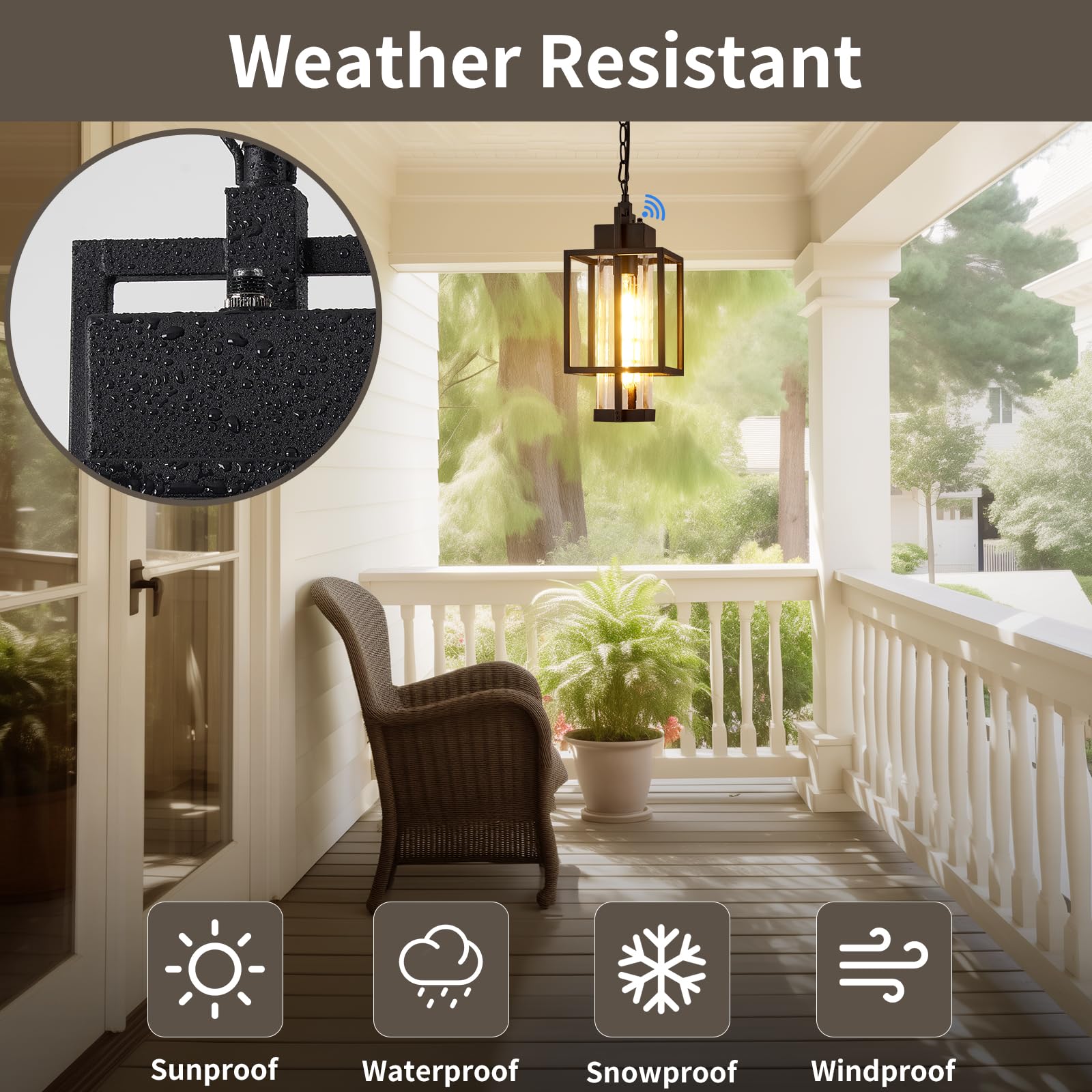 Osimir 16 Outdoor Pendant Light - Dusk to Dawn Black Chandelier with Clear Glass, Modern Hanging Lantern for Porch & Gazebo, OS-KY1006