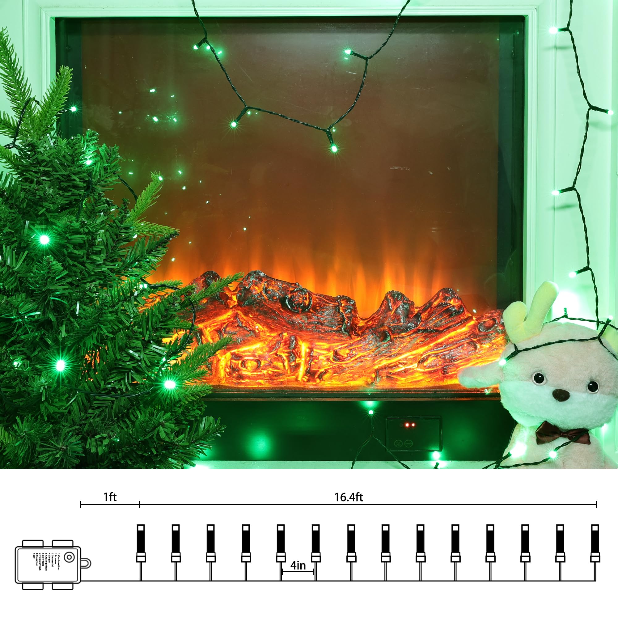 Lomotech Battery Operated Christmas Lights - 4 Pack Total 66Ft 200Leds String Lights 8 Modes Waterproof With Timer For Home  Garden  Party  Holiday  Tree Decoration (Green Wire  Green)